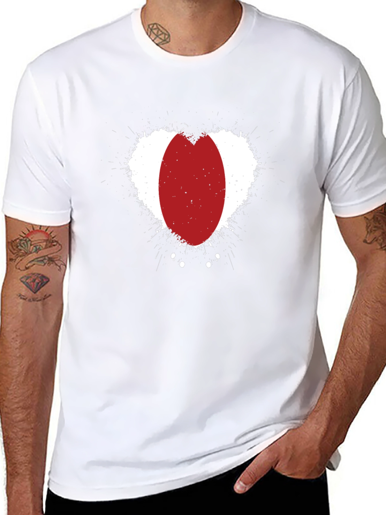Abstract Red Oval Heart Print Black T-Shirt