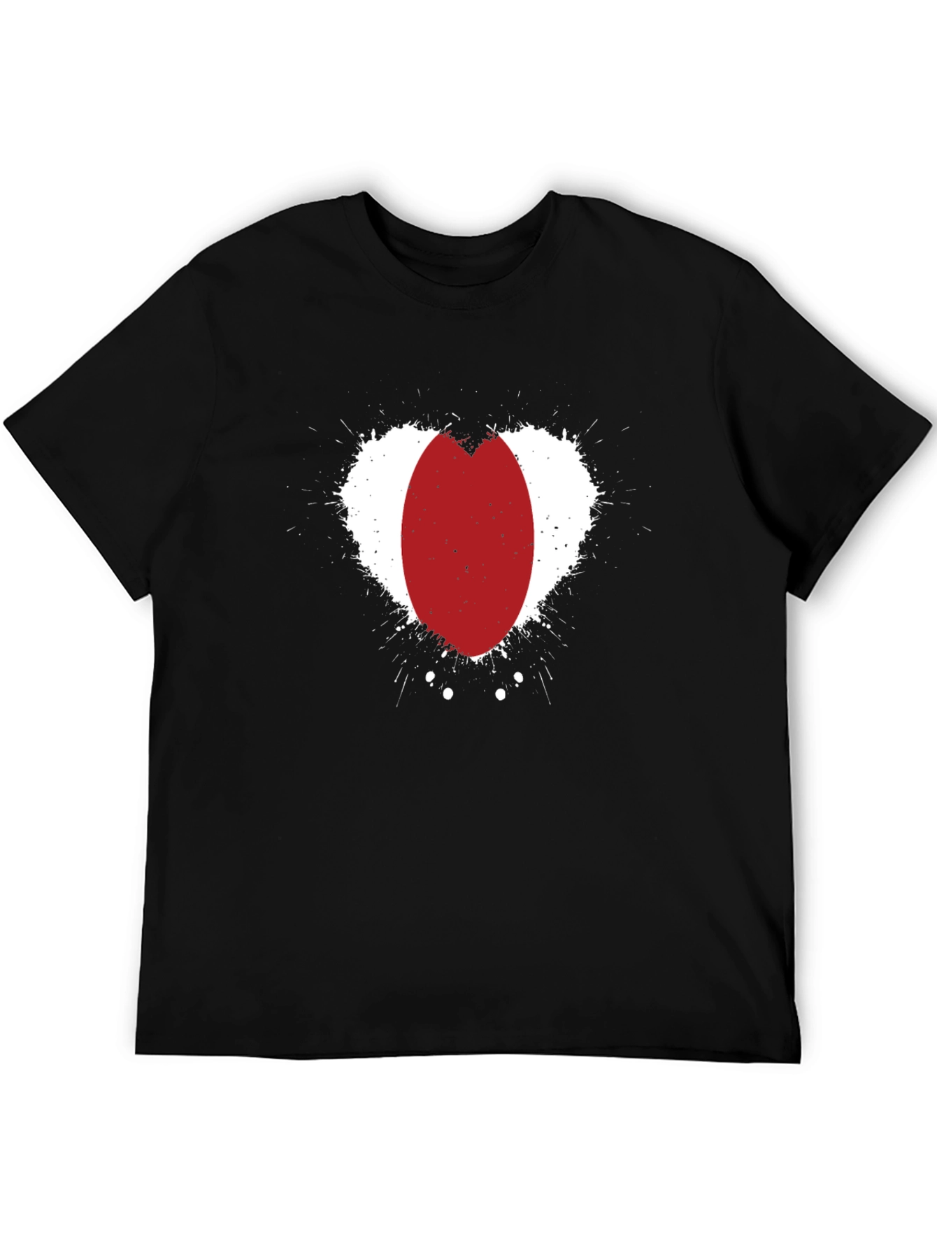 Abstract Red Oval Heart Print Black T-Shirt