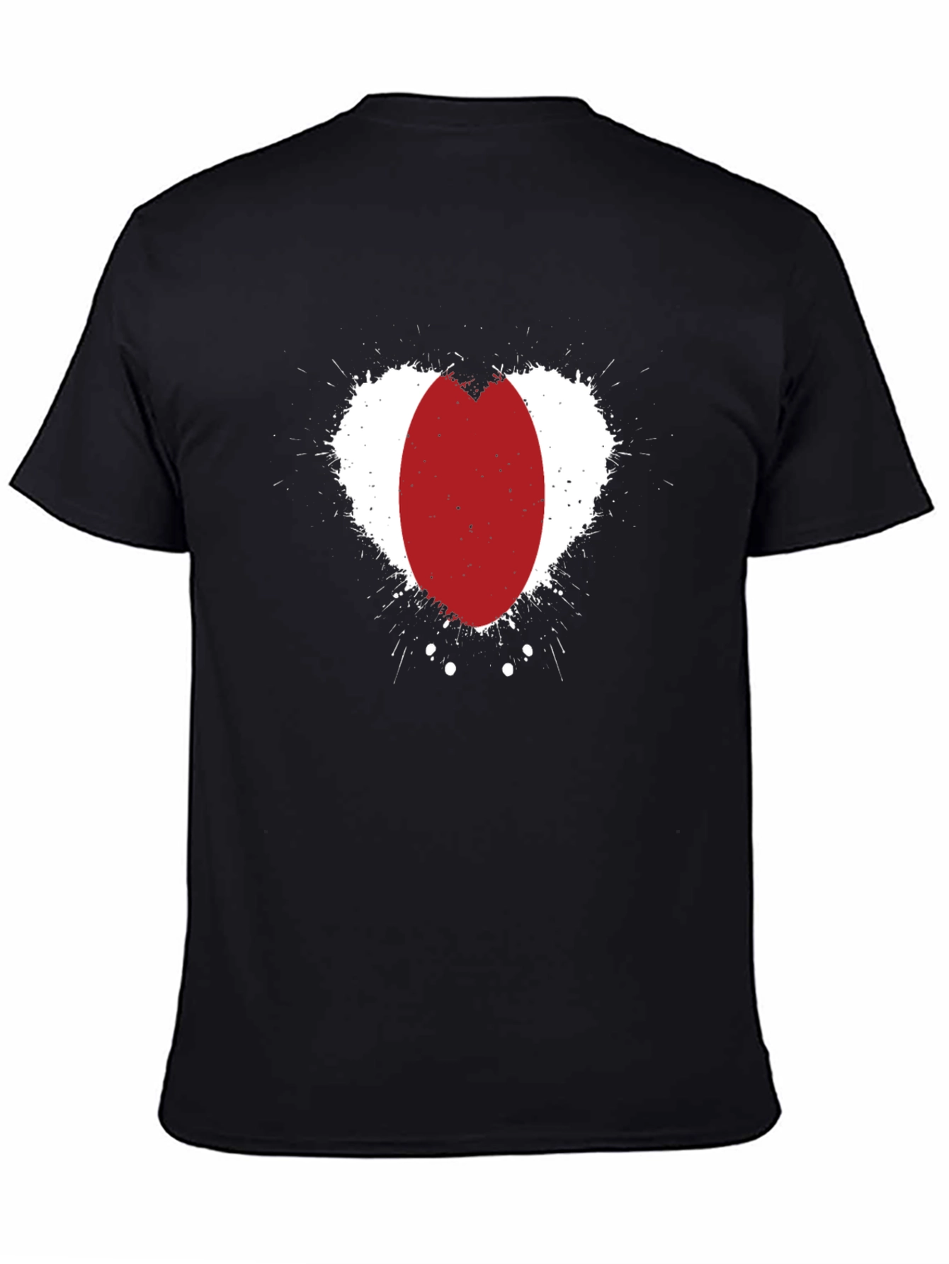 Abstract Red Oval Heart Print Black T-Shirt