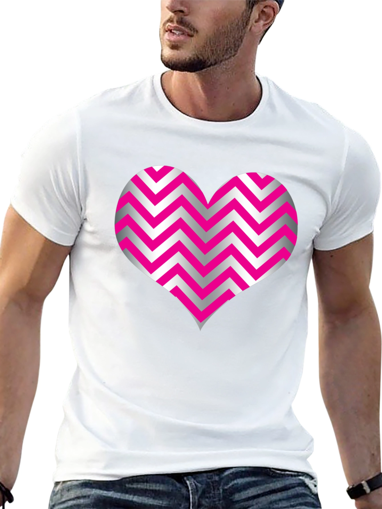 Heart Zig Zag Pattern Black T-Shirt