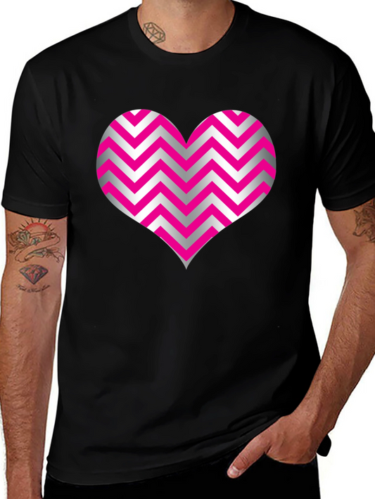 Heart Zig Zag Pattern Black T-Shirt
