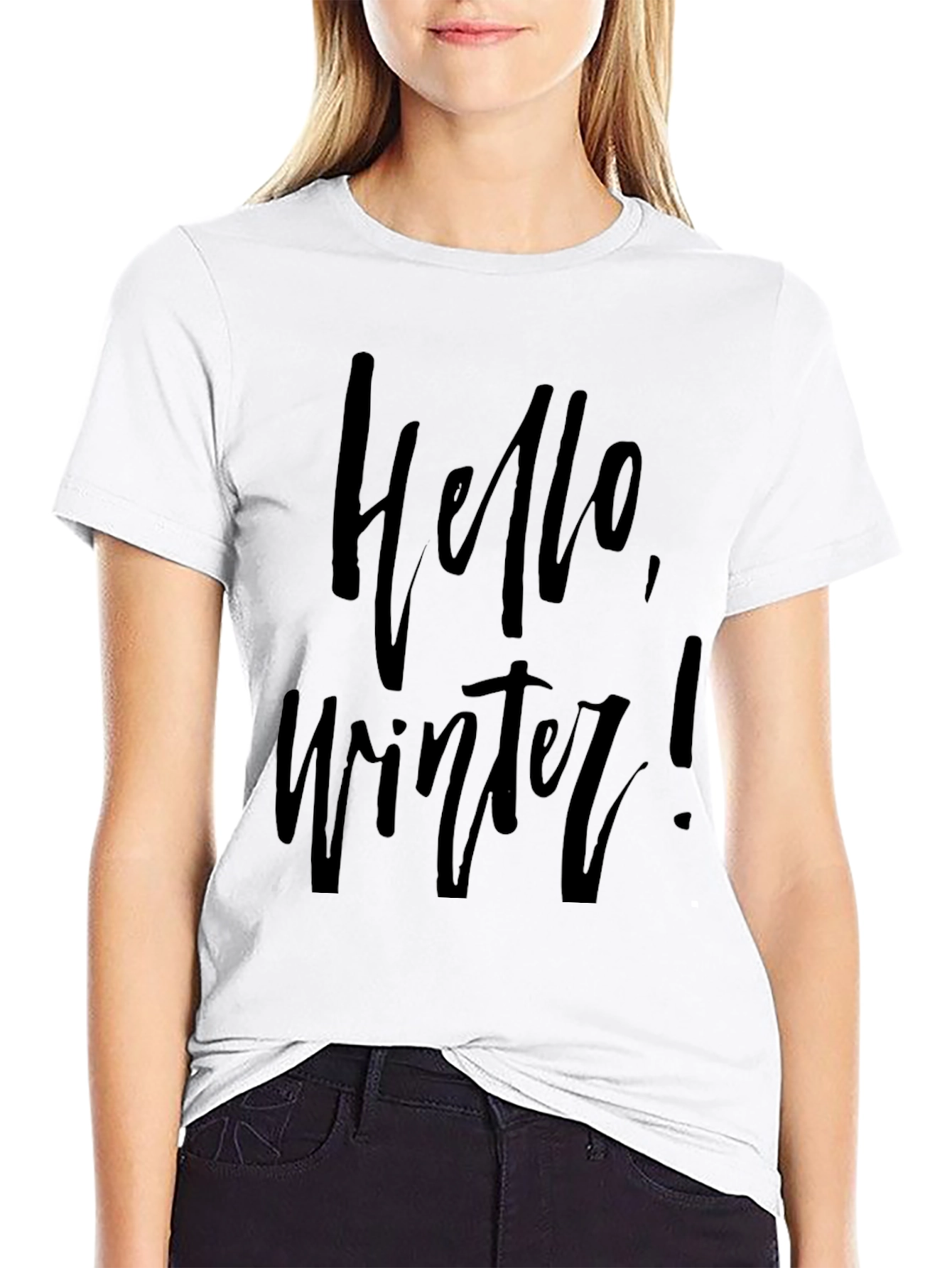 Hello Winter Graphic Black T-Shirt