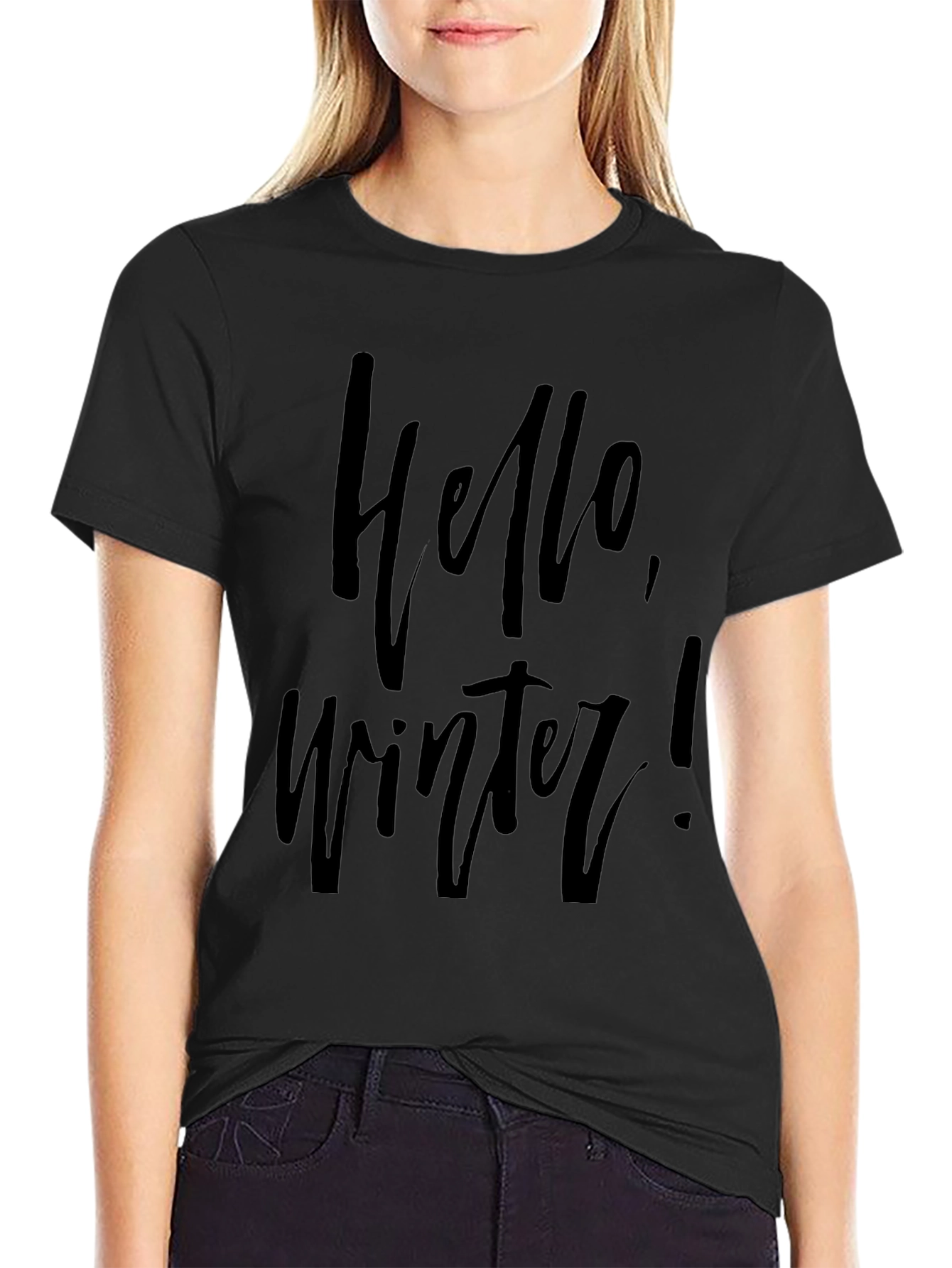 Hello Winter Graphic Black T-Shirt