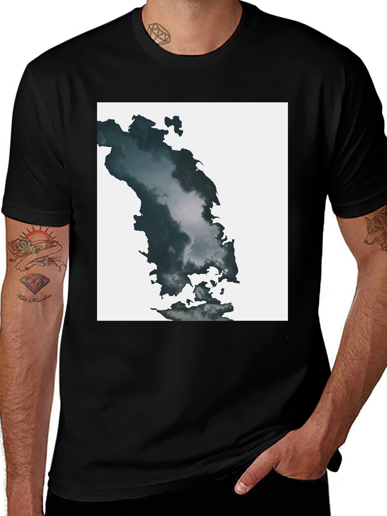 Abstract Cloudscape Graphic Tee - Soft Black Cotton Blend