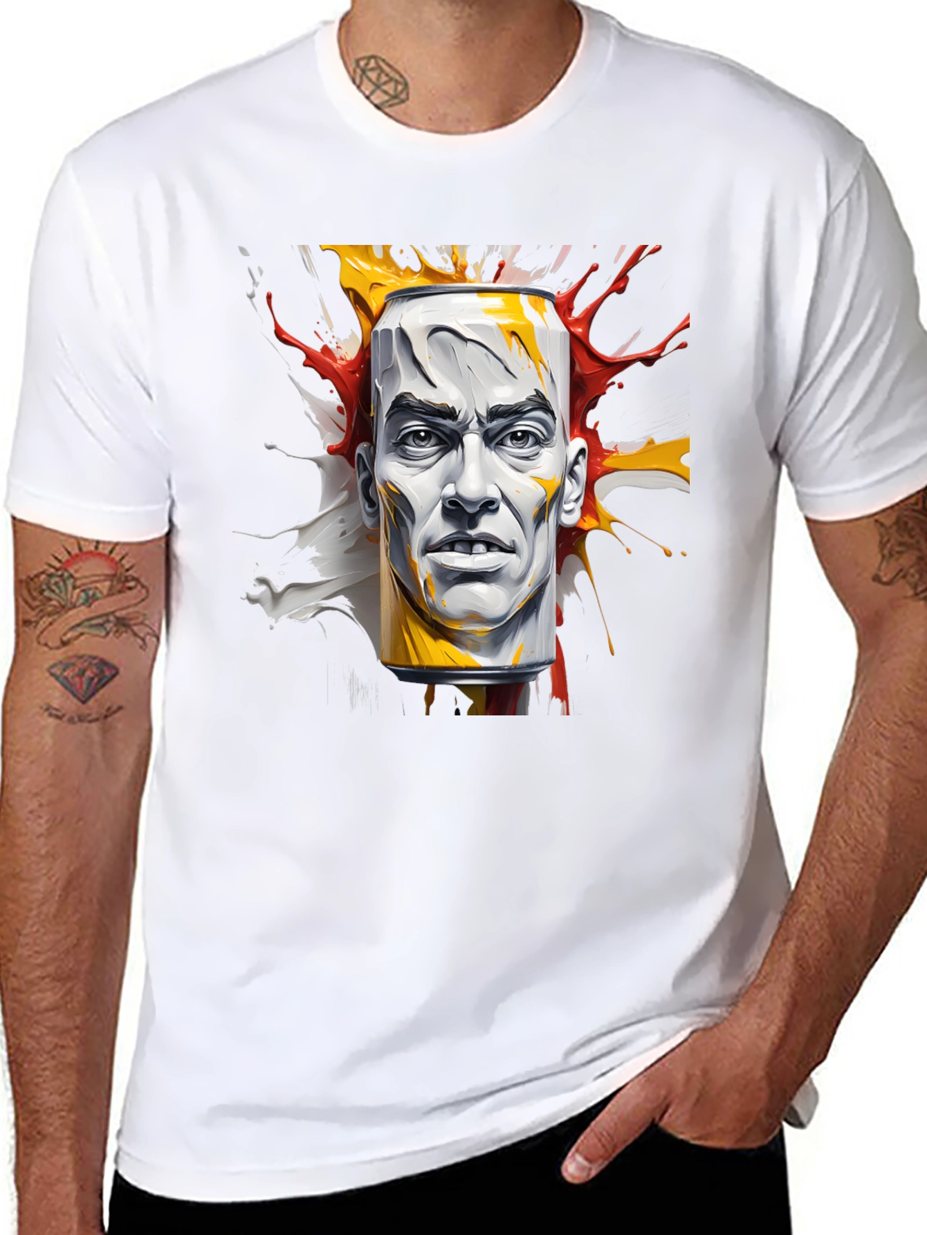 Abstract Face Can Print Black Tee