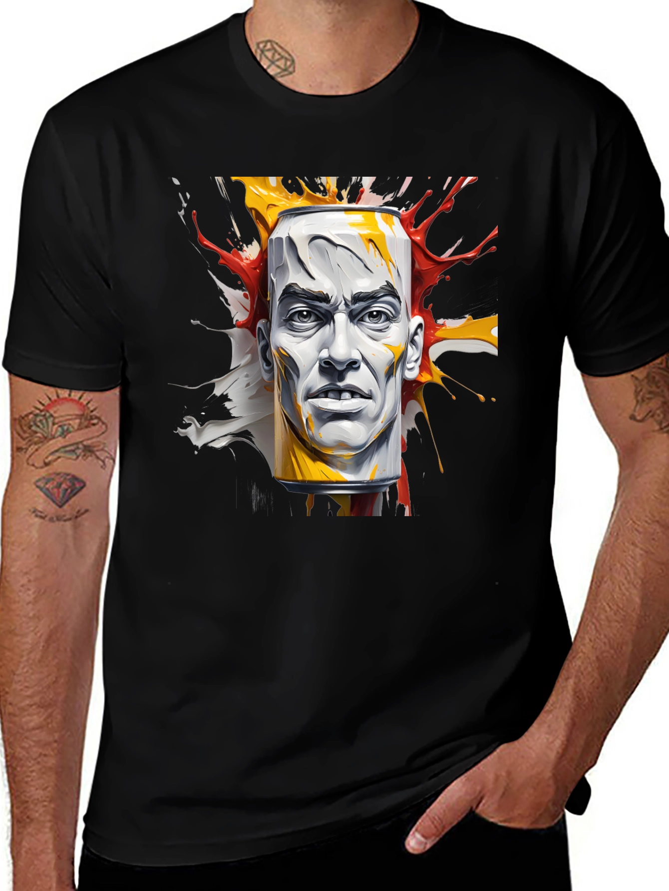 Abstract Face Can Print Black Tee