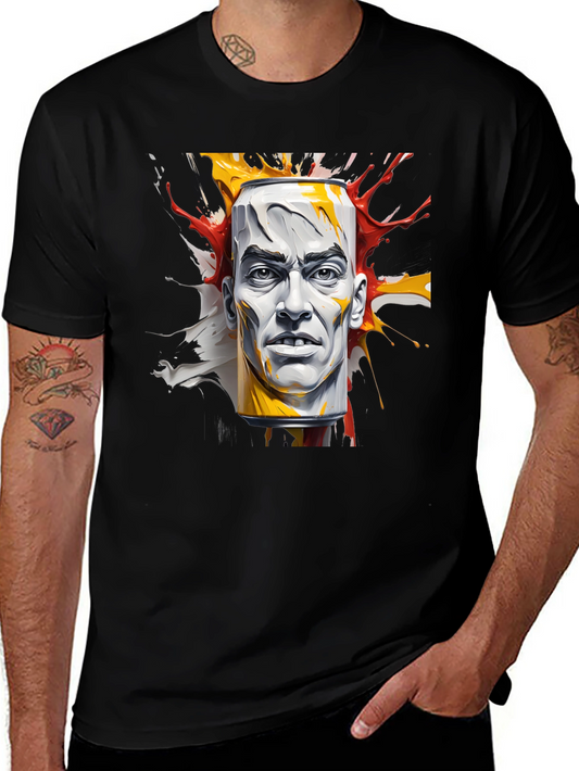 Abstract Face Can Print Black Tee