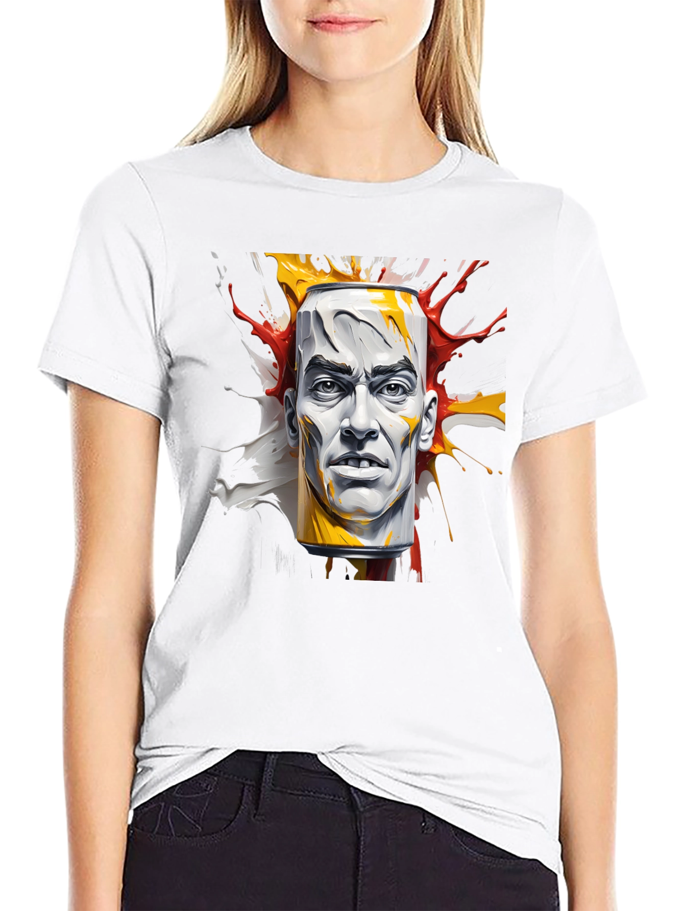 Abstract Face Can Print Black Tee