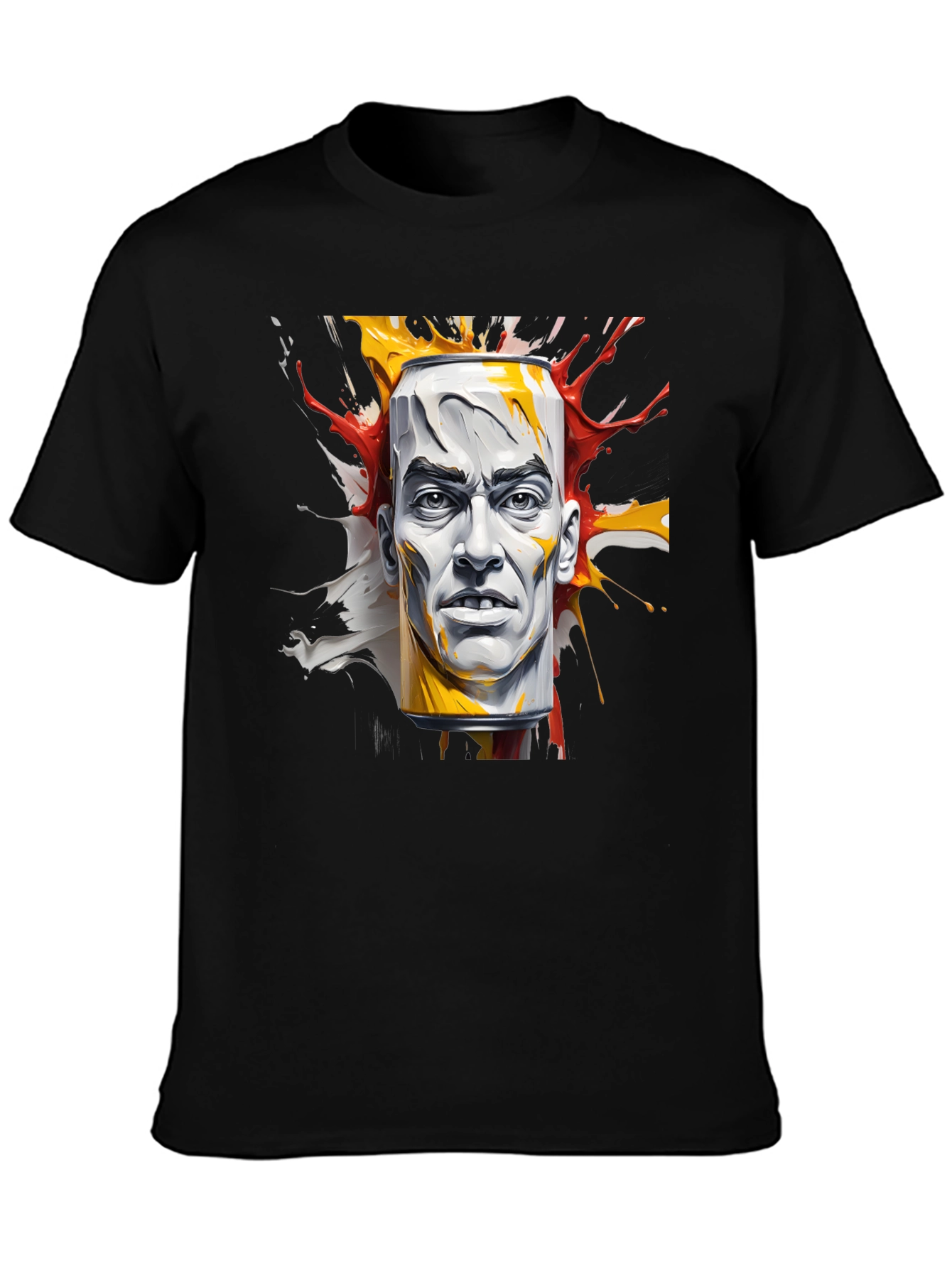 Abstract Face Can Print Black Tee