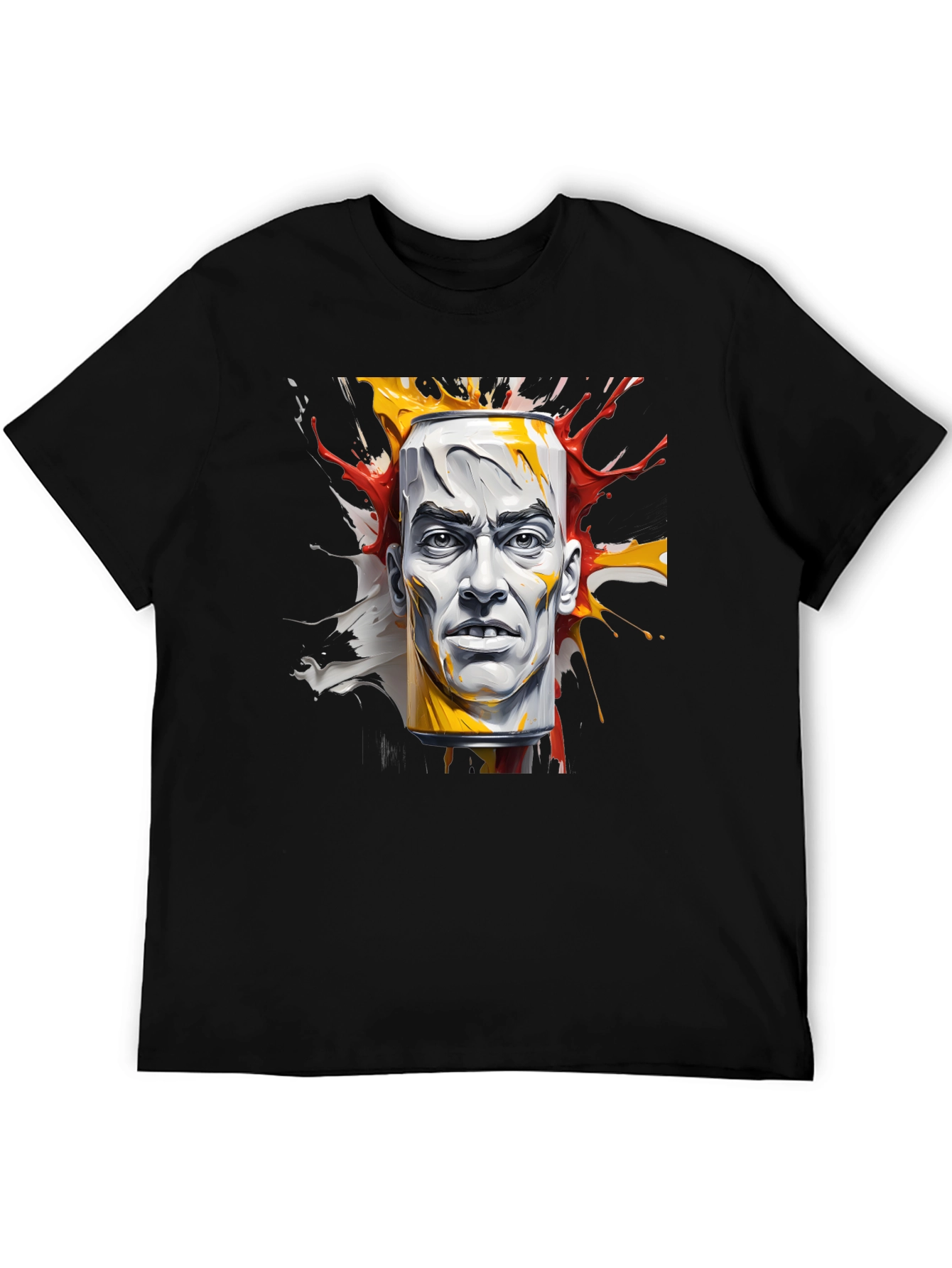 Abstract Face Can Print Black Tee