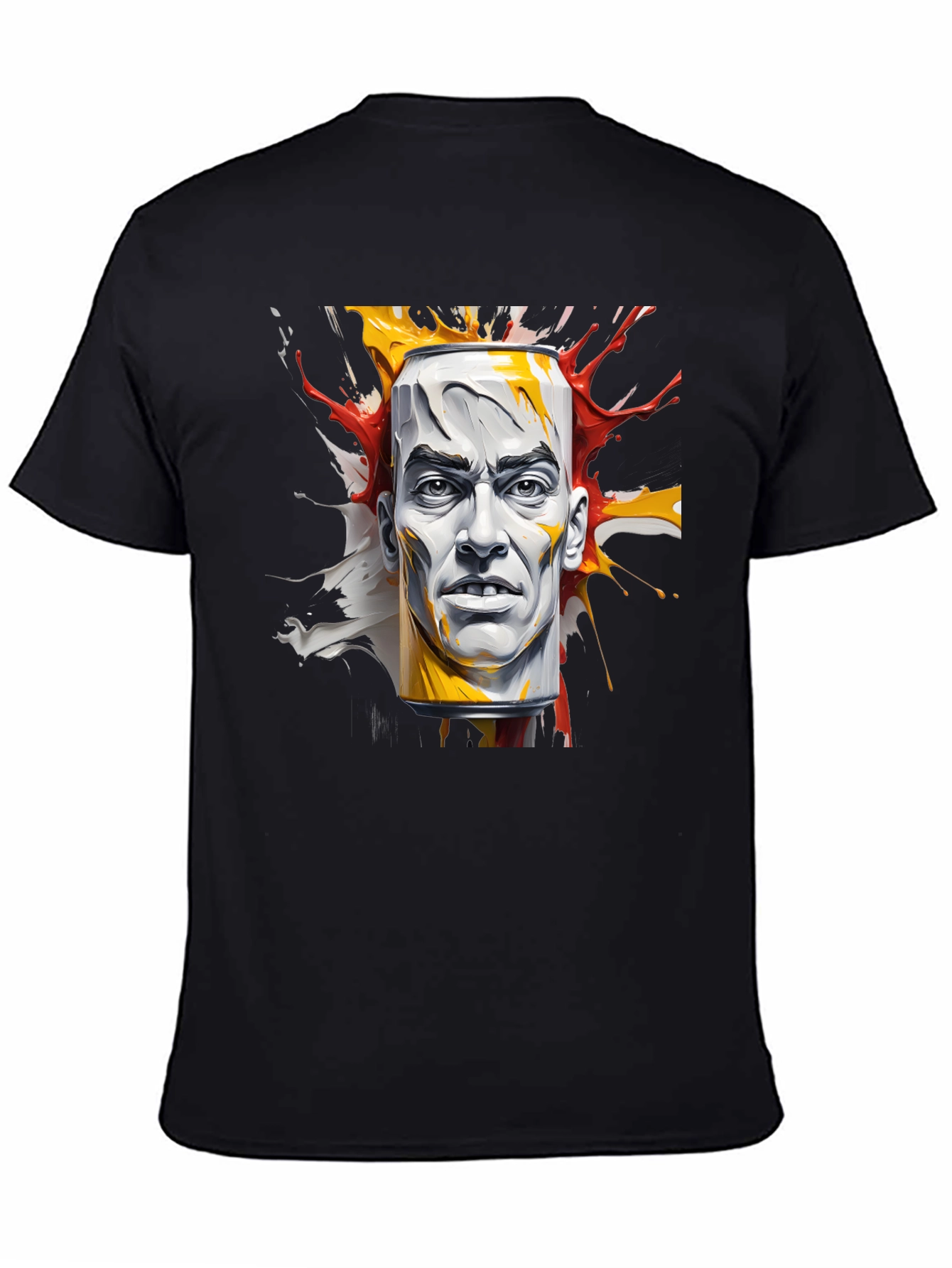 Abstract Face Can Print Black Tee