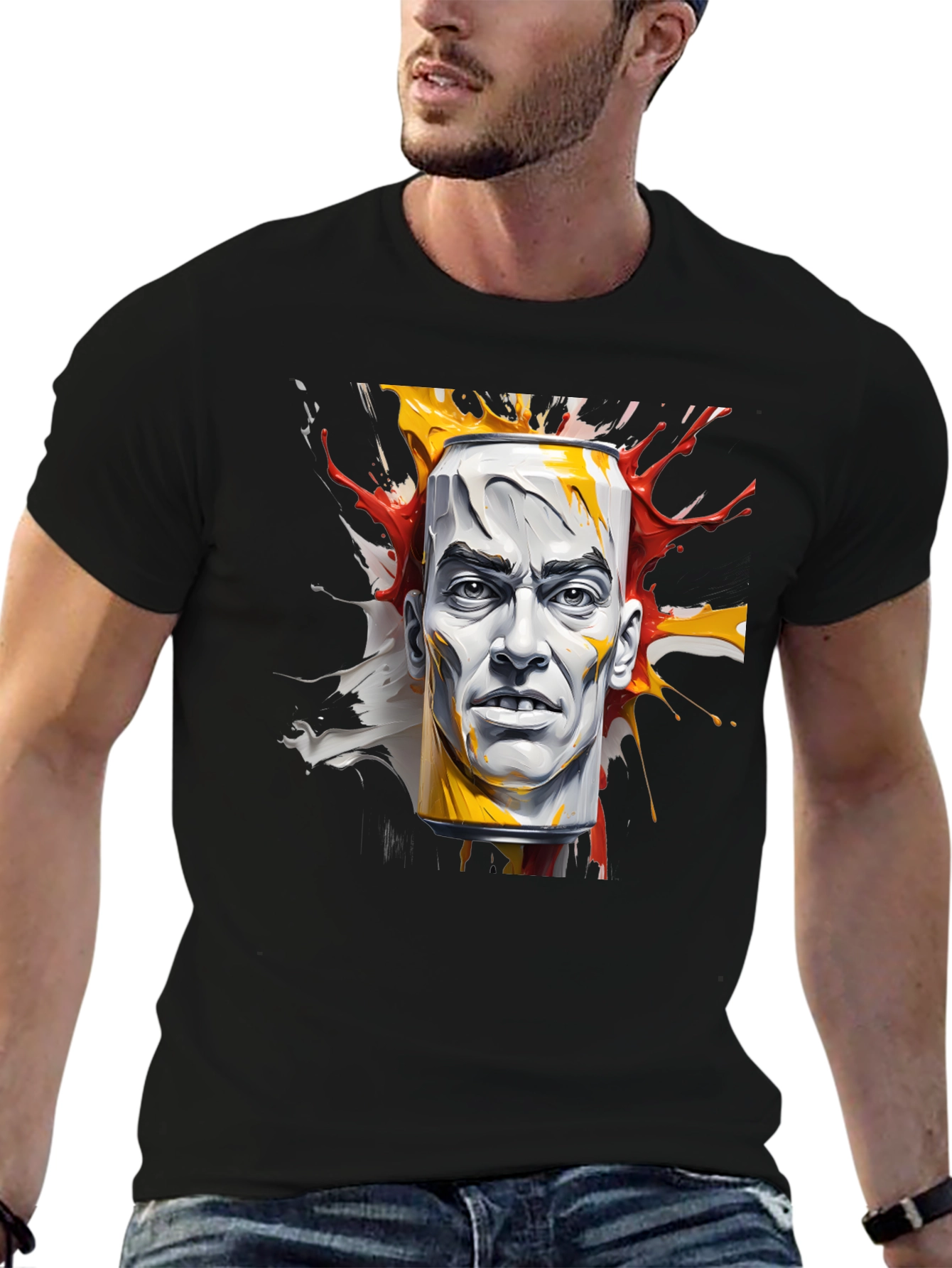Abstract Face Can Print Black Tee