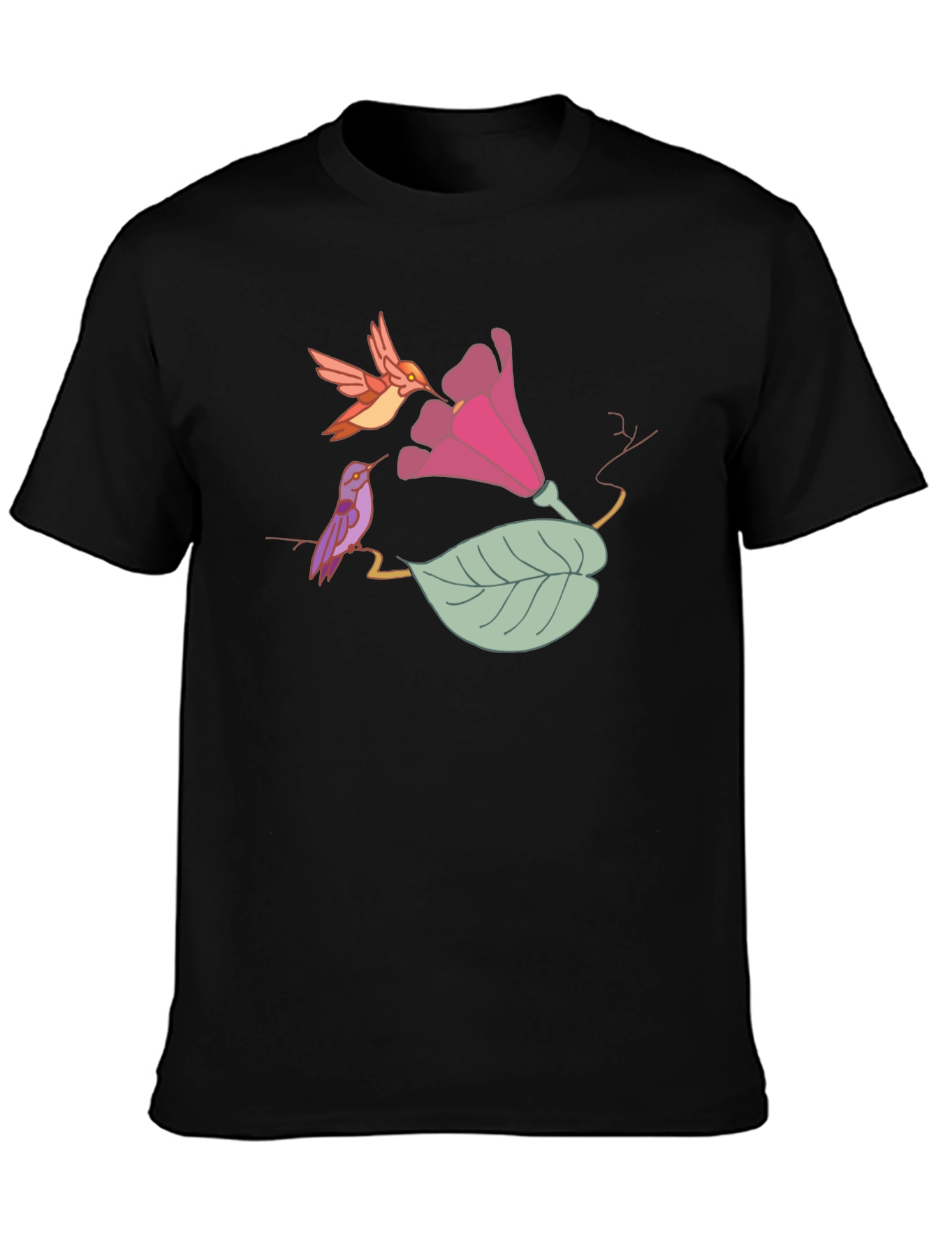 Hummingbird Floral Black T-Shirt