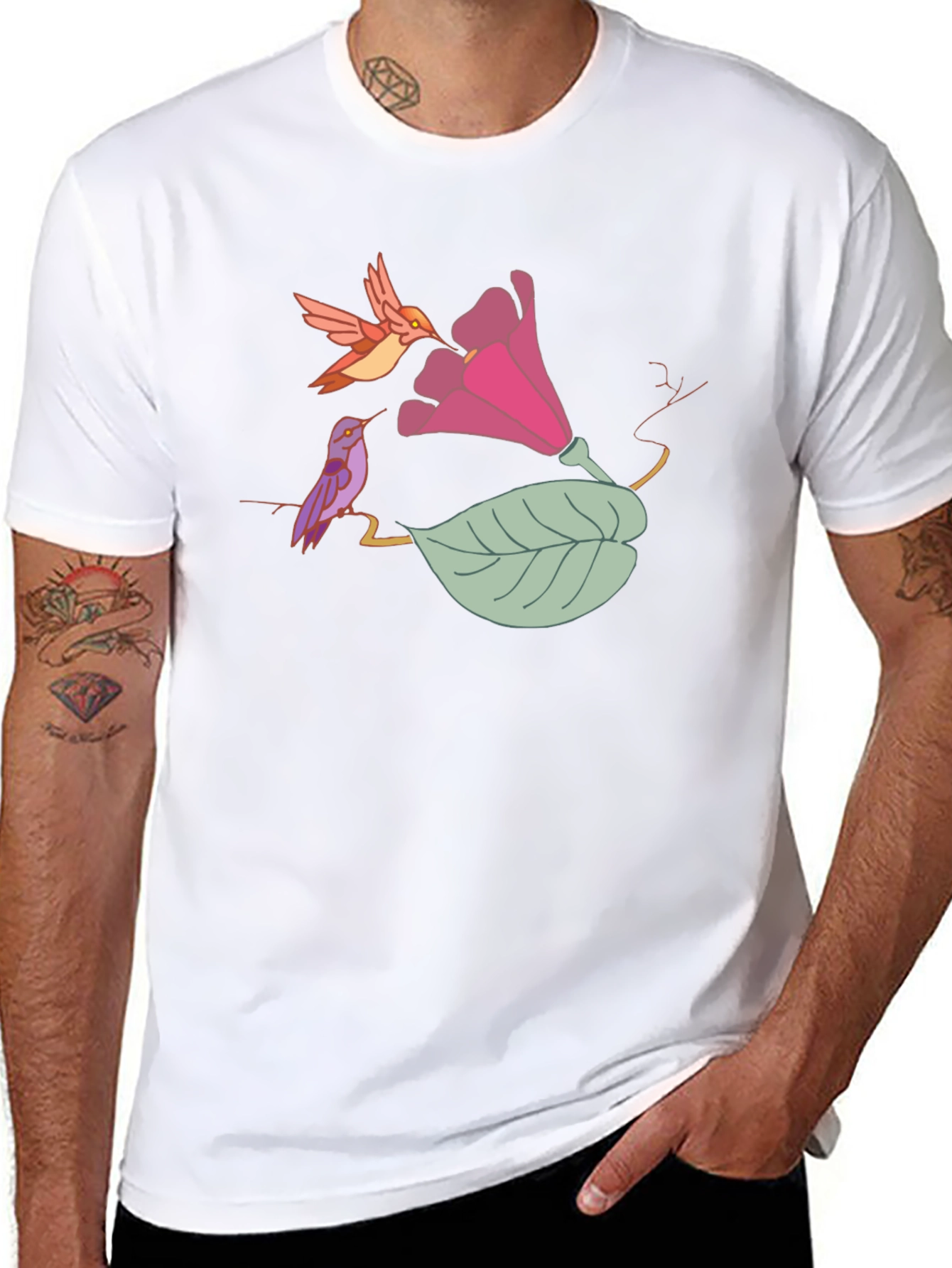 Hummingbird Floral Black T-Shirt