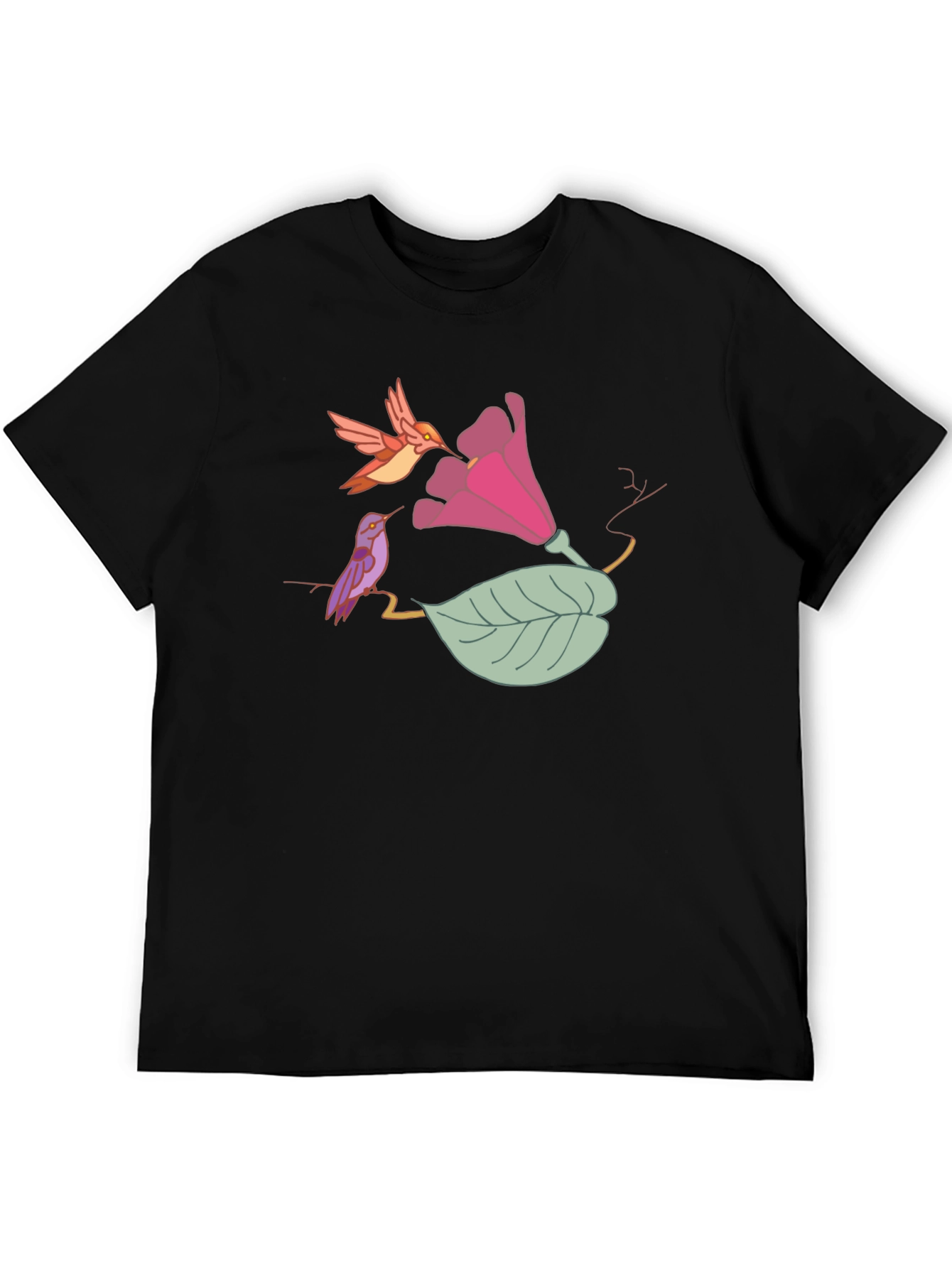 Hummingbird Floral Black T-Shirt