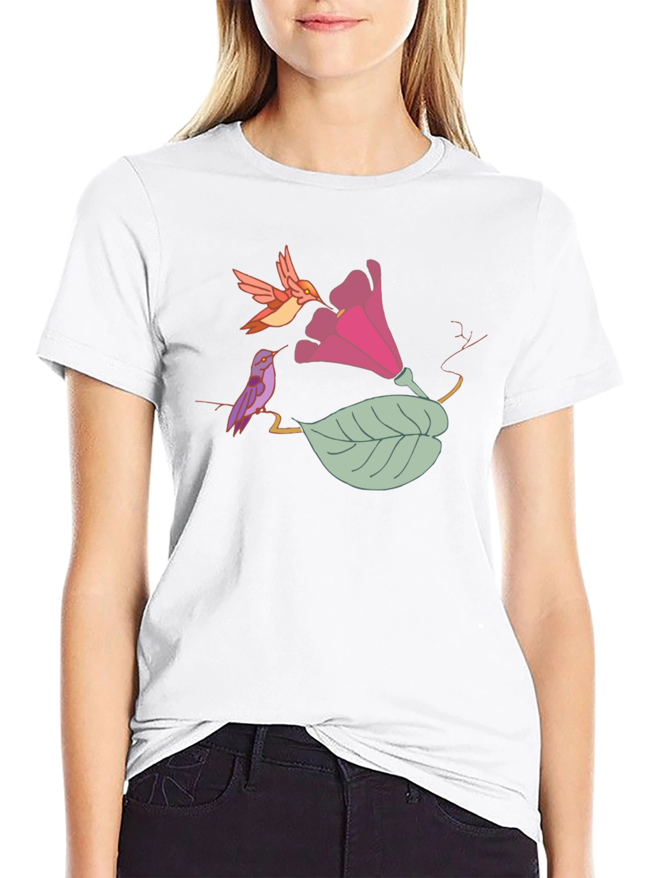 Hummingbird Floral Black T-Shirt