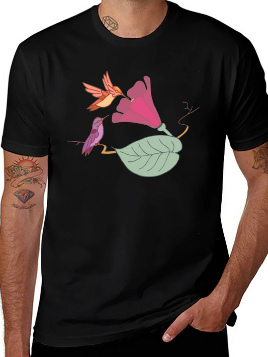 Hummingbird Floral Black T-Shirt
