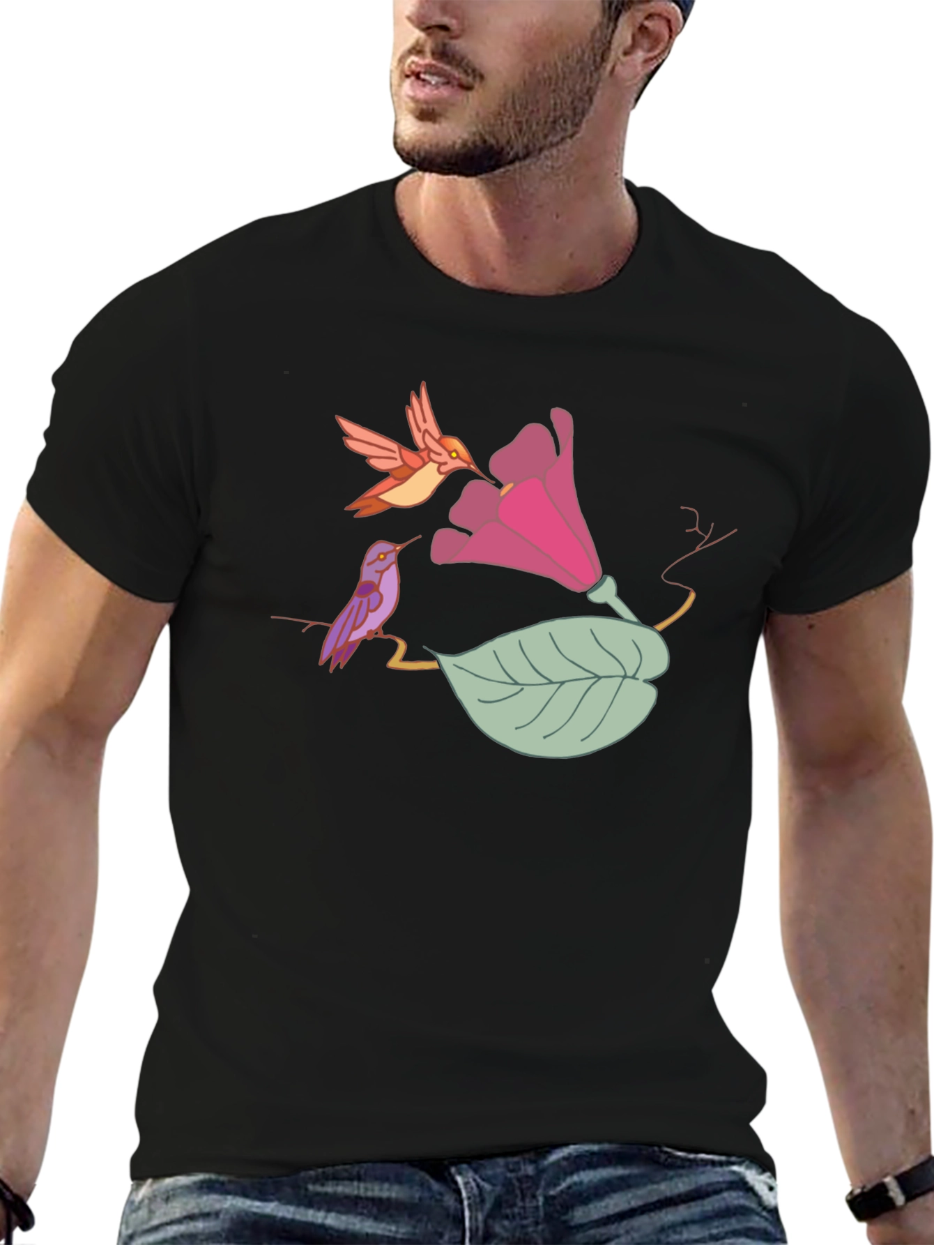 Hummingbird Floral Black T-Shirt