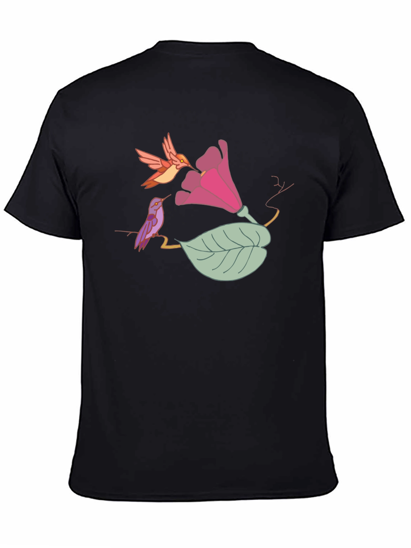 Hummingbird Floral Black T-Shirt