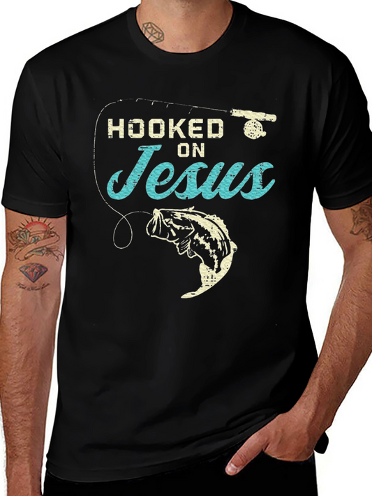 Hooked On Jesus Fishing Graphic T-Shirt