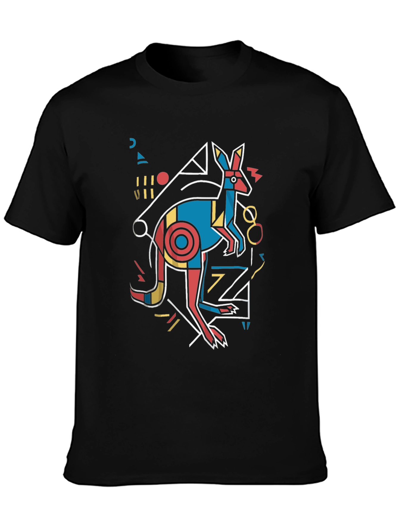 Abstract Kangaroo Graphic Tee - Black