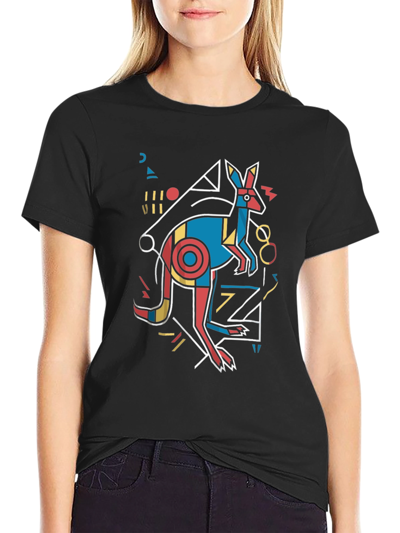 Abstract Kangaroo Graphic Tee - Black
