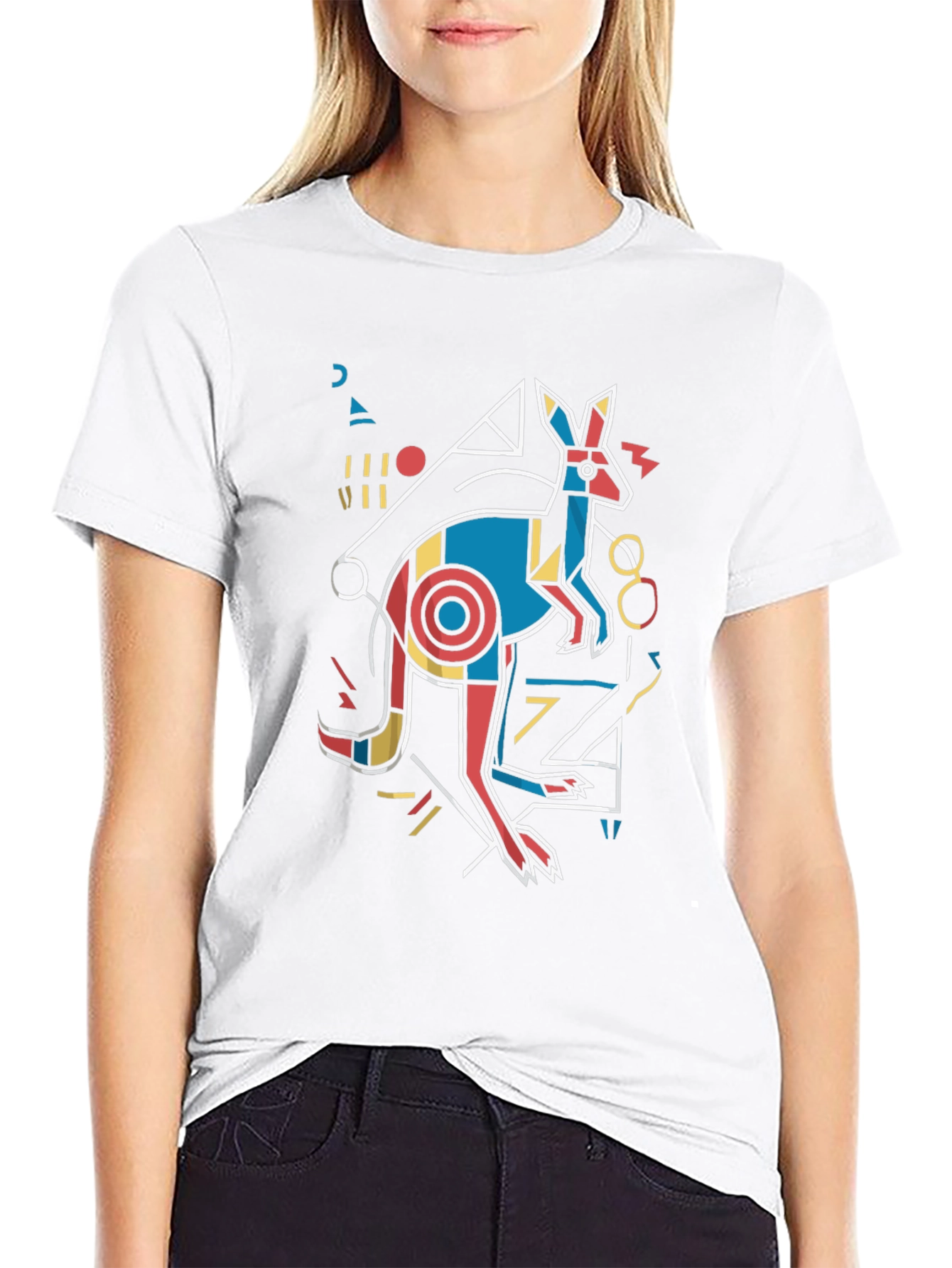 Abstract Kangaroo Graphic Tee - Black