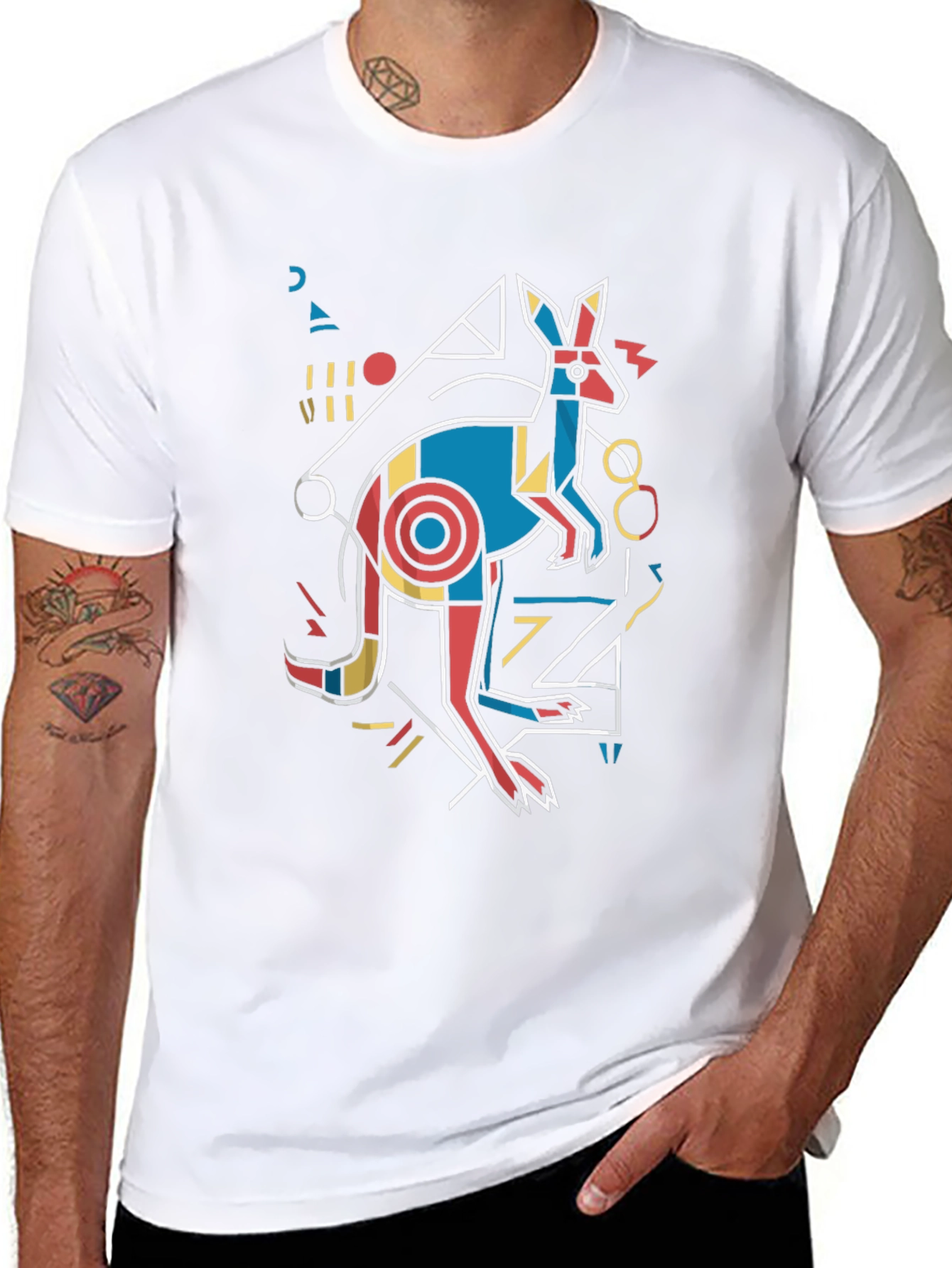 Abstract Kangaroo Graphic Tee - Black