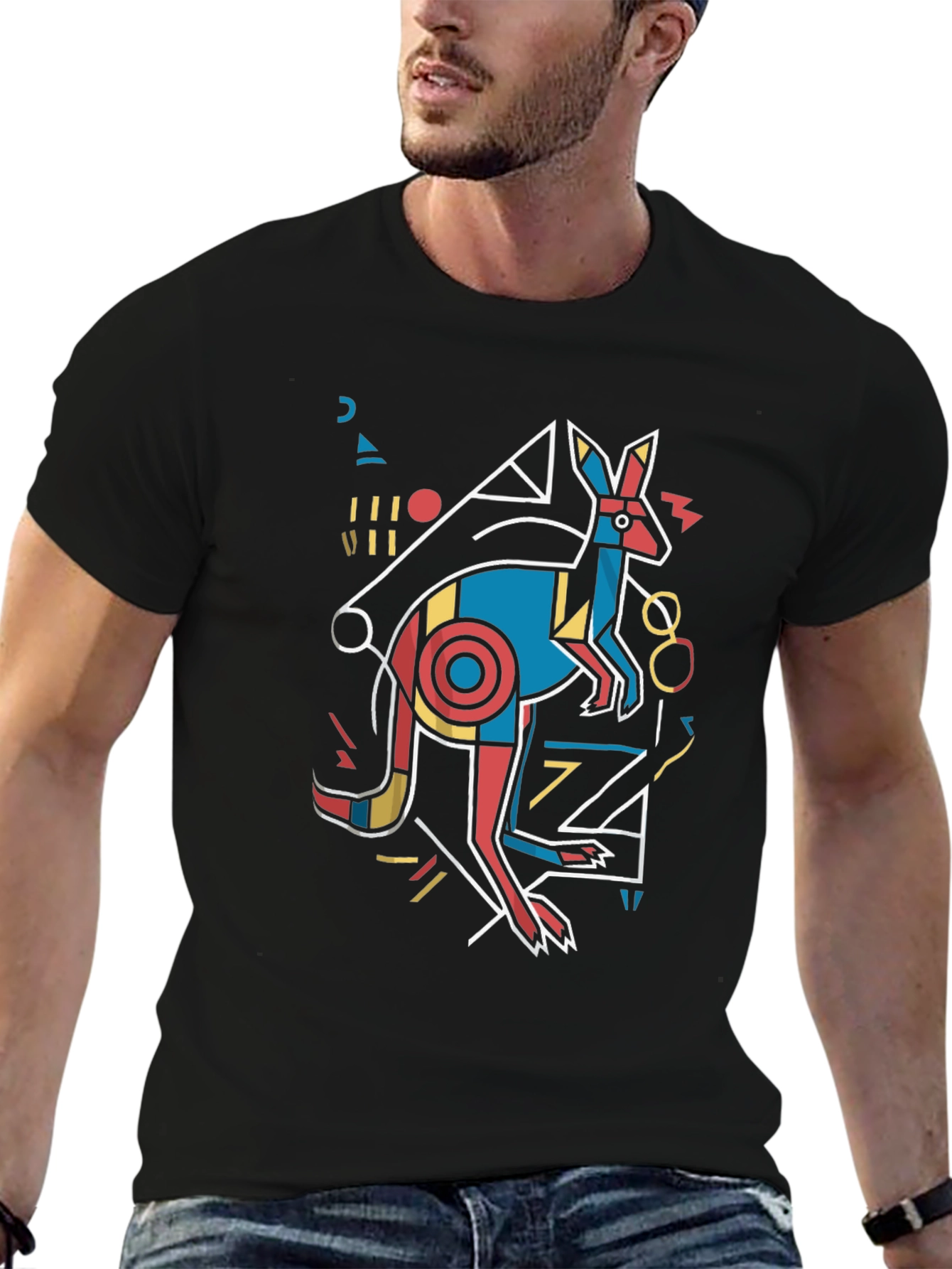 Abstract Kangaroo Graphic Tee - Black