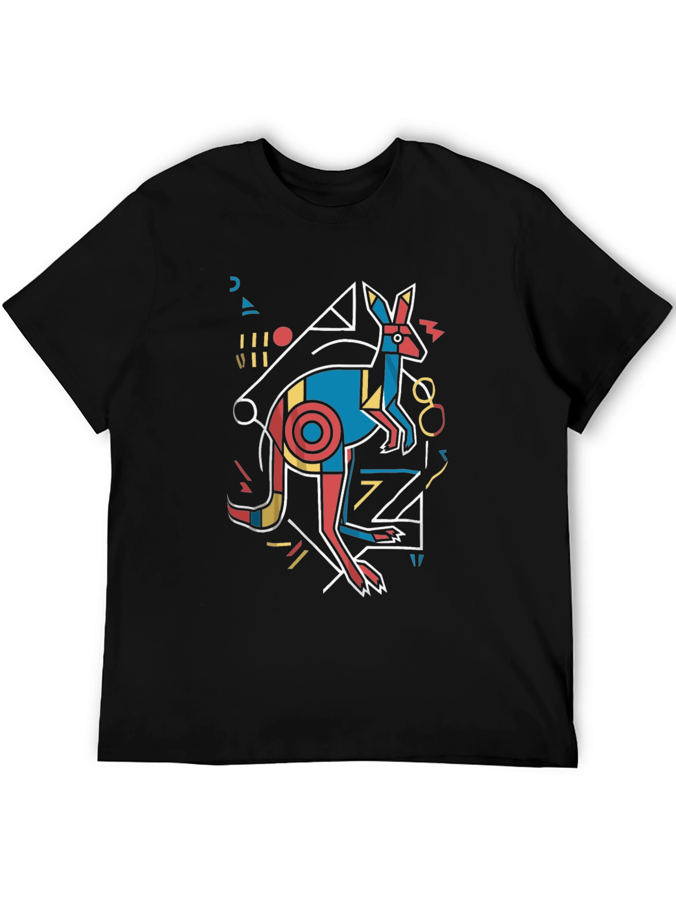 Abstract Kangaroo Graphic Tee - Black