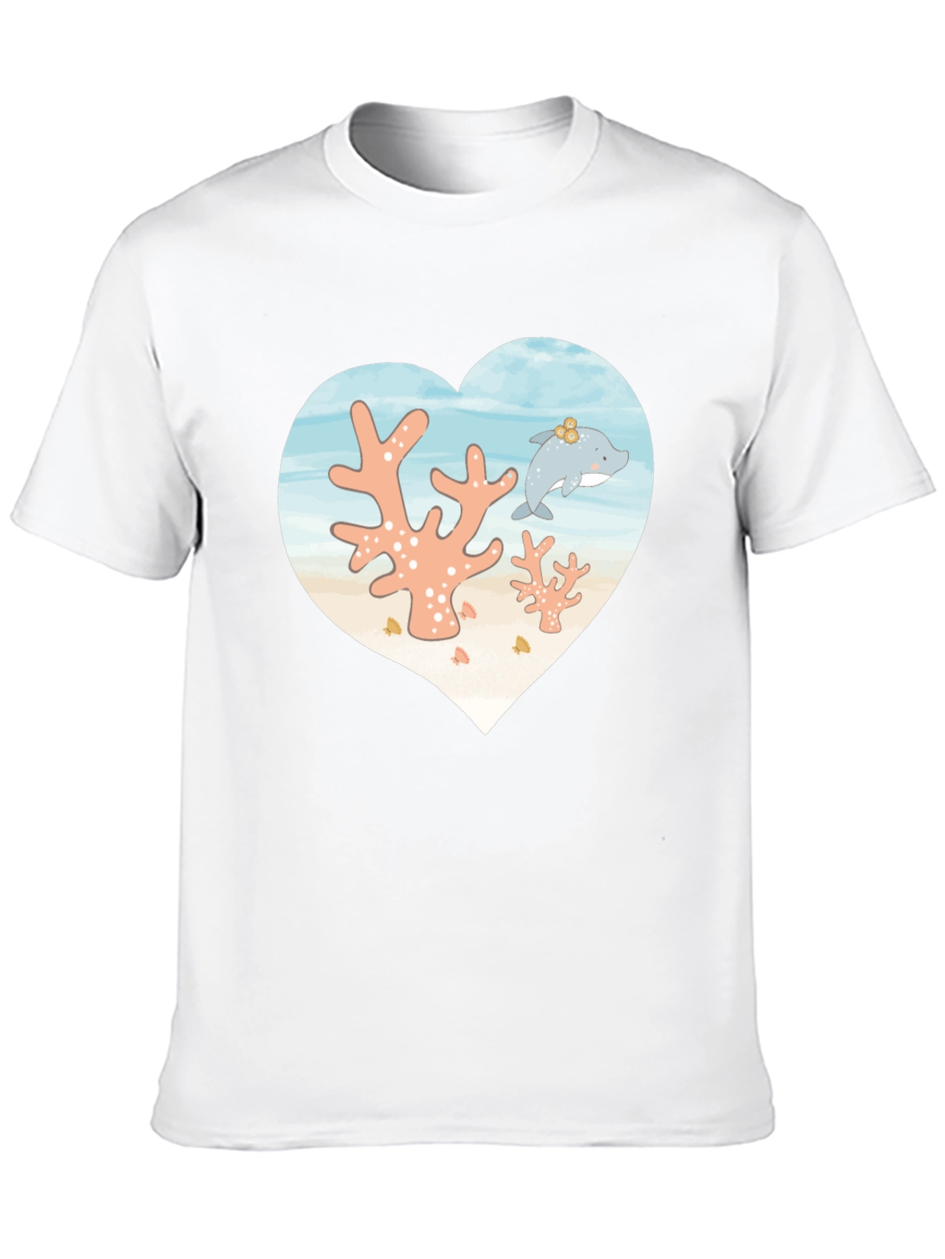 Heart Dolphin Coral Reef Graphic T-Shirt