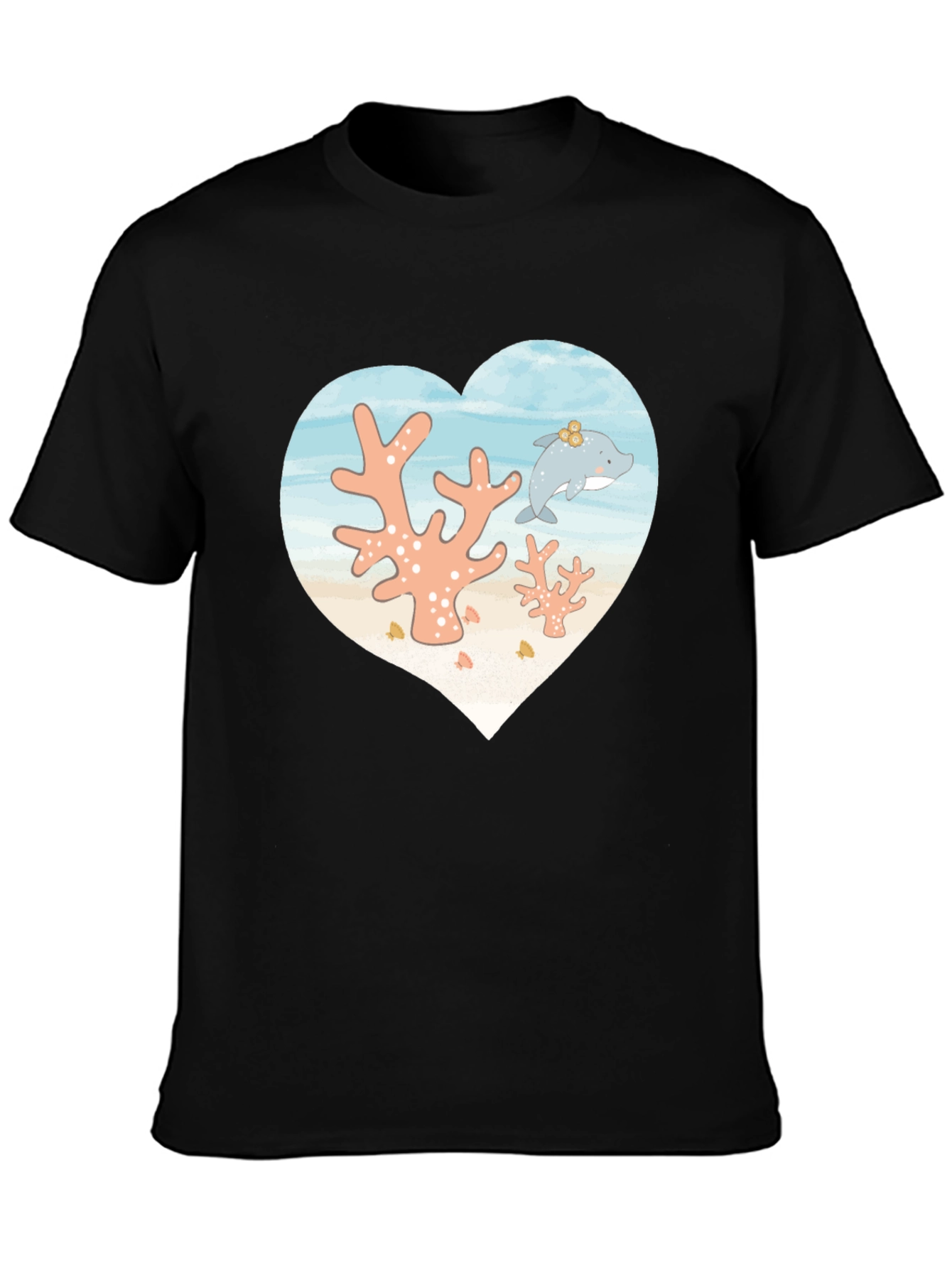 Heart Dolphin Coral Reef Graphic T-Shirt