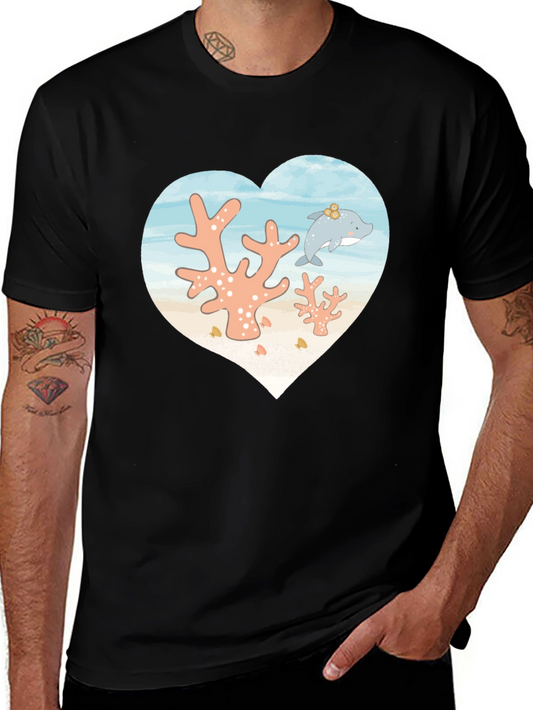 Heart Dolphin Coral Reef Graphic T-Shirt