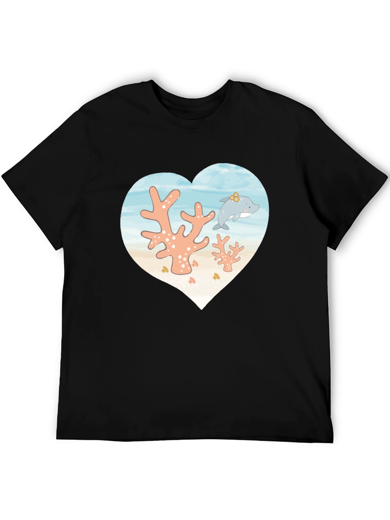 Heart Dolphin Coral Reef Graphic T-Shirt