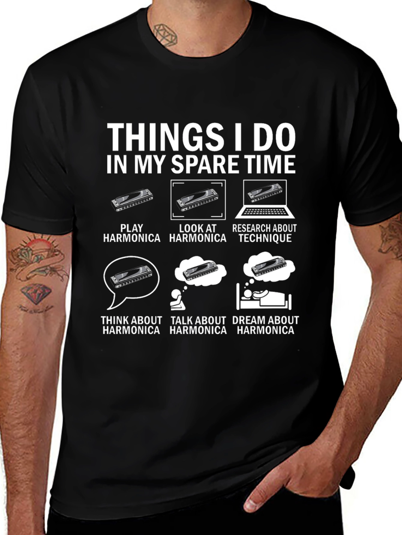 Harmonica Lover T-Shirt: Spare Time Harmonica Design