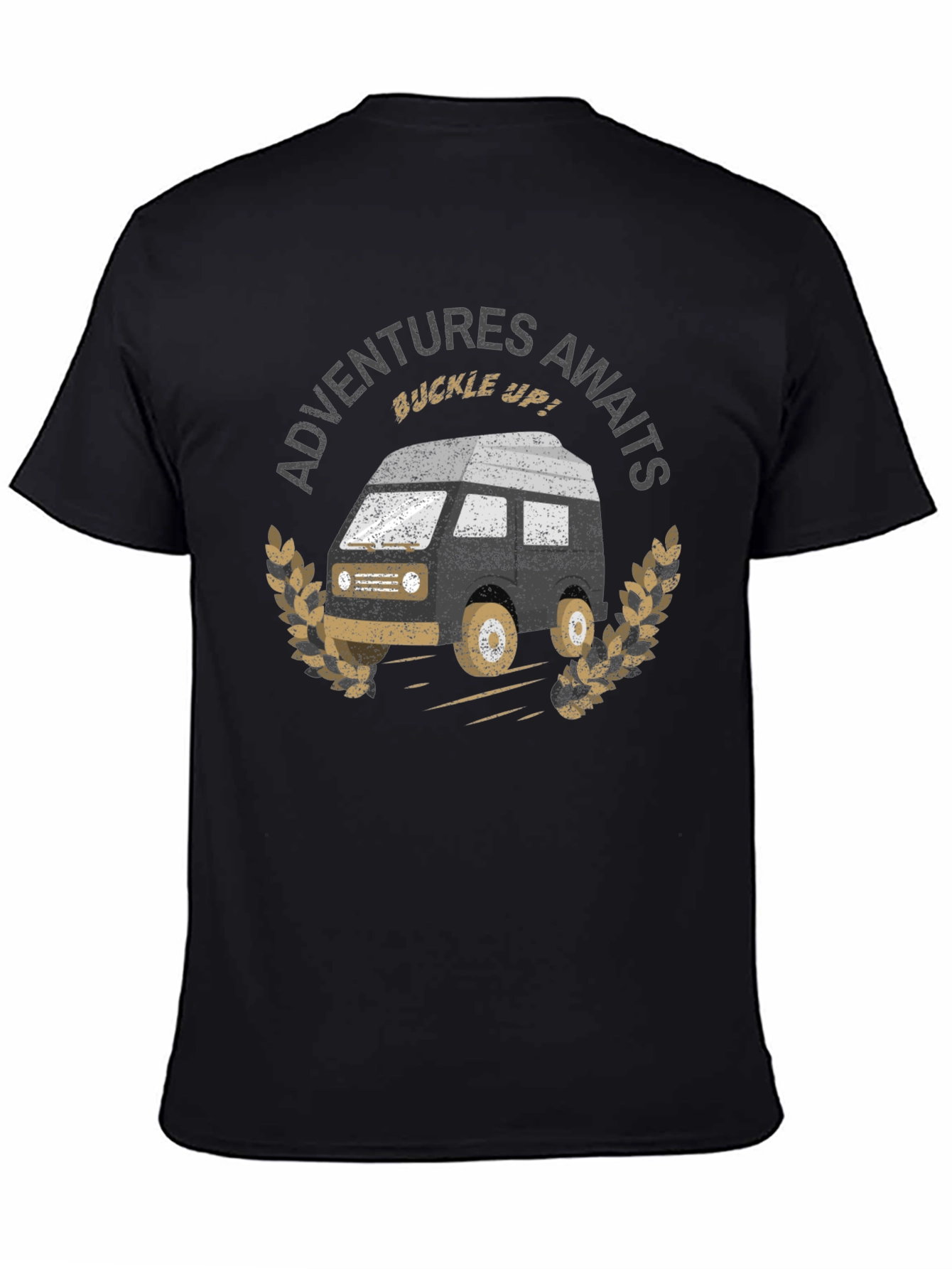 Adventures Await Graphic Tee - Black Cotton T-Shirt