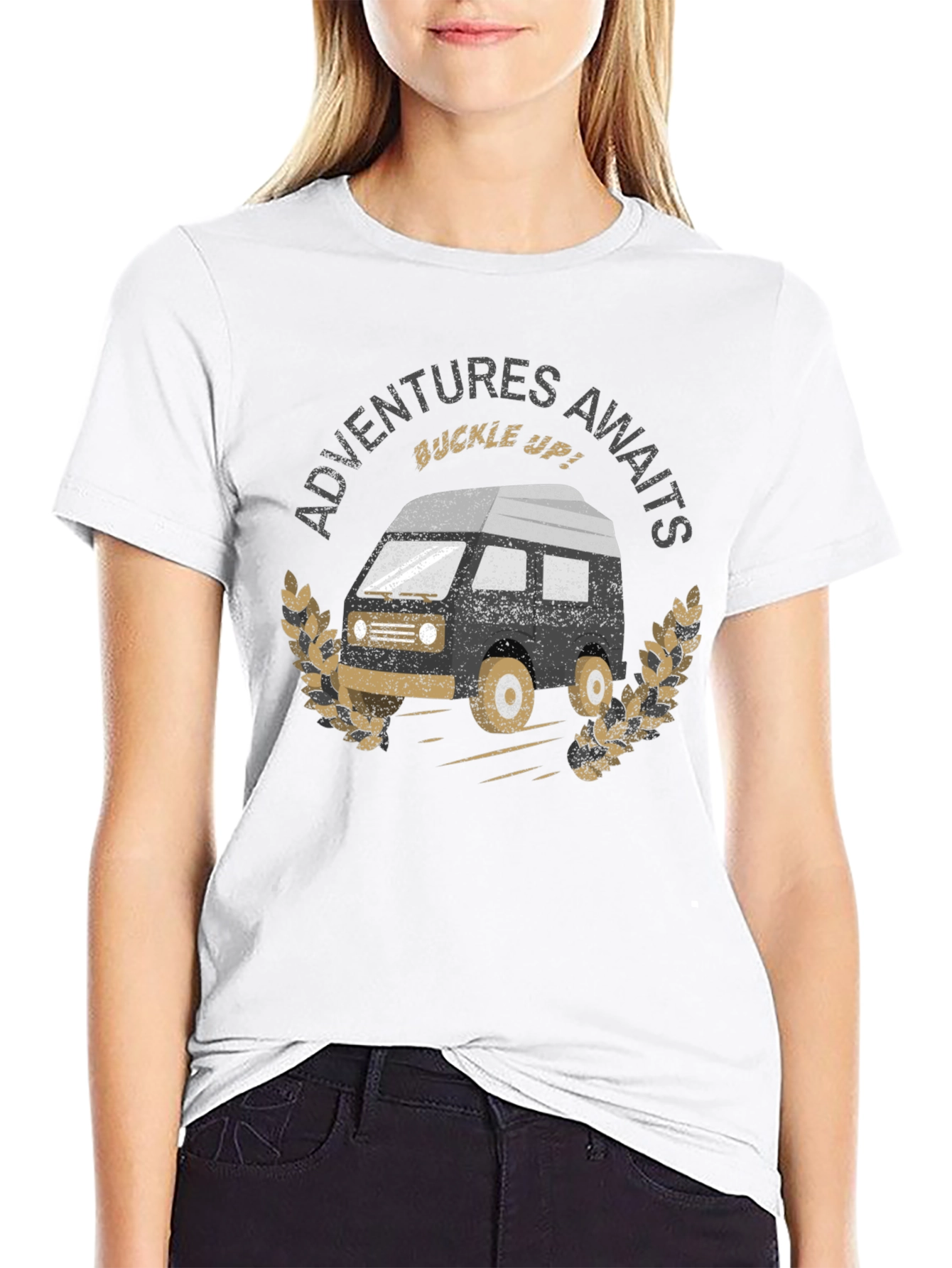 Adventures Await Graphic Tee - Black Cotton T-Shirt
