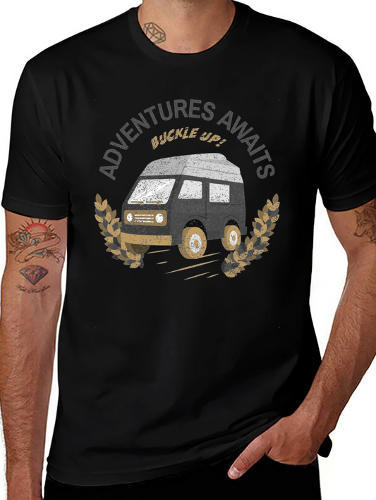 Adventures Await Graphic Tee - Black Cotton T-Shirt