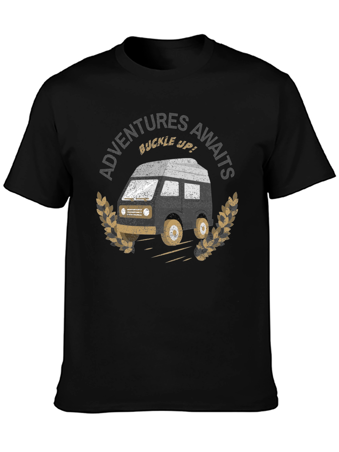 Adventures Await Graphic Tee - Black Cotton T-Shirt
