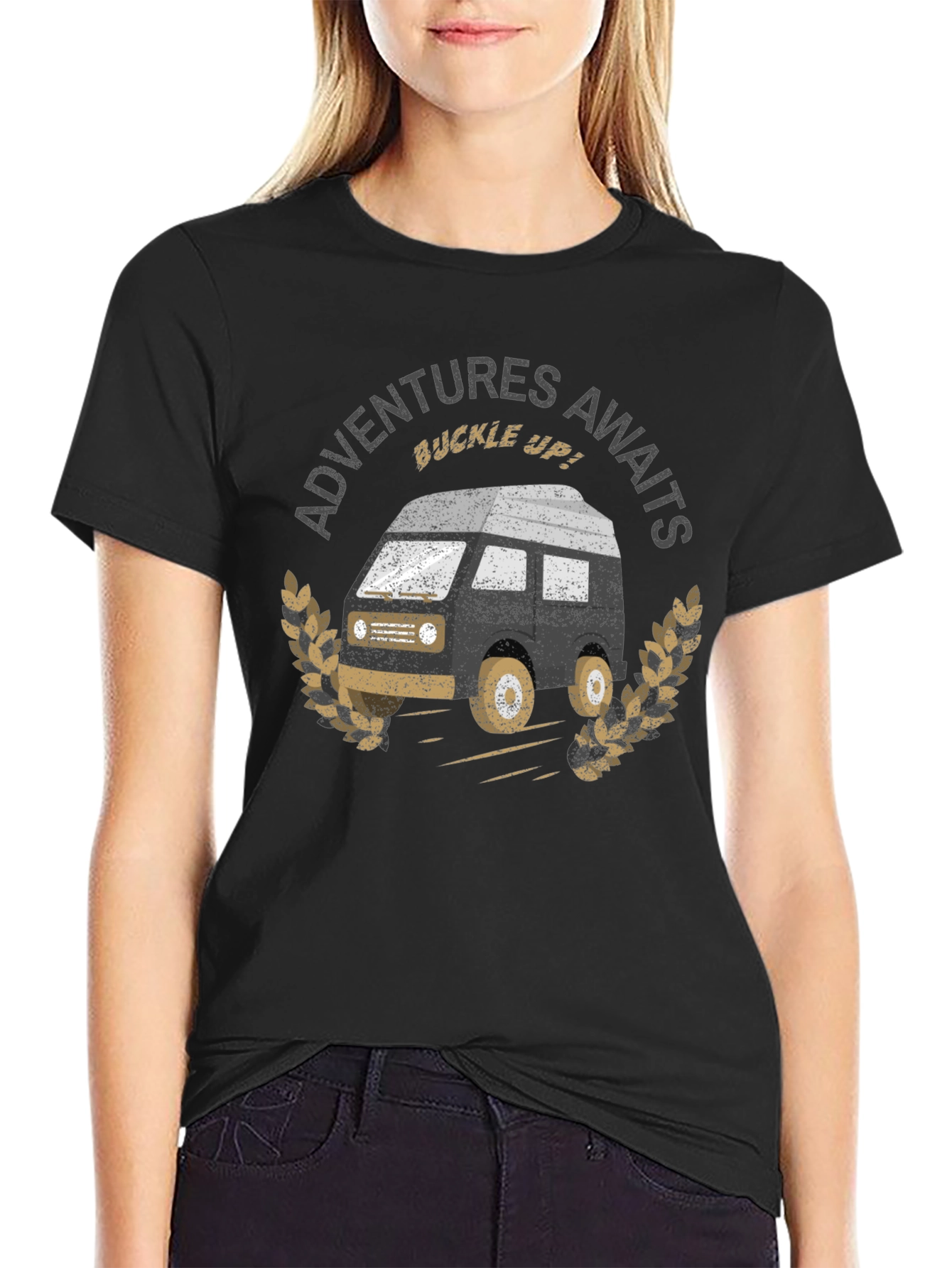 Adventures Await Graphic Tee - Black Cotton T-Shirt