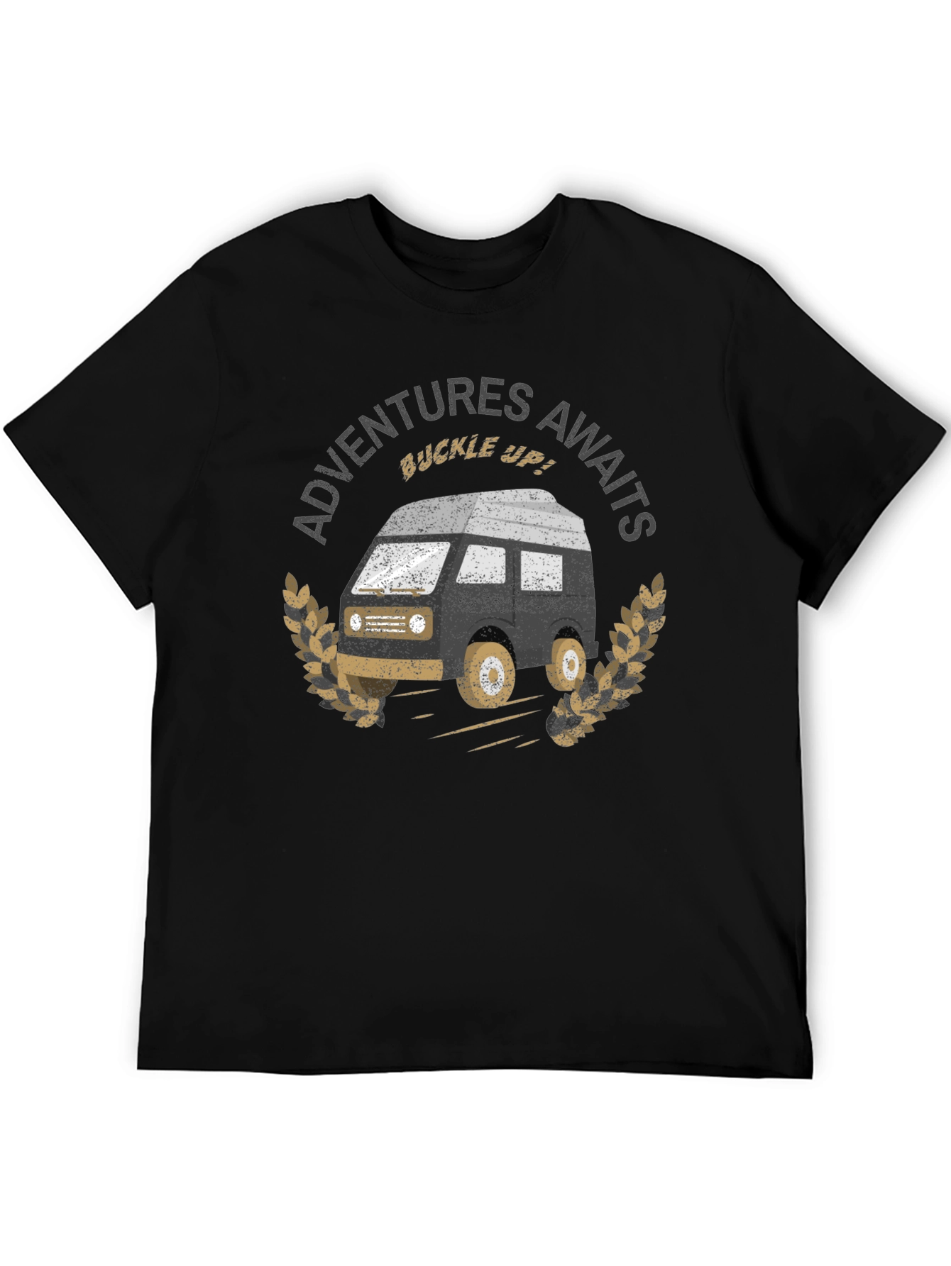 Adventures Await Graphic Tee - Black Cotton T-Shirt