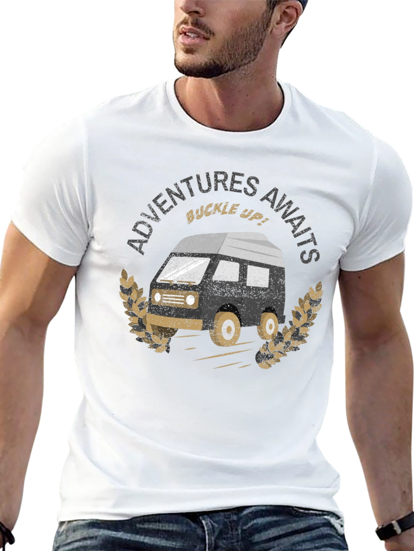 Adventures Await Graphic Tee - Black Cotton T-Shirt