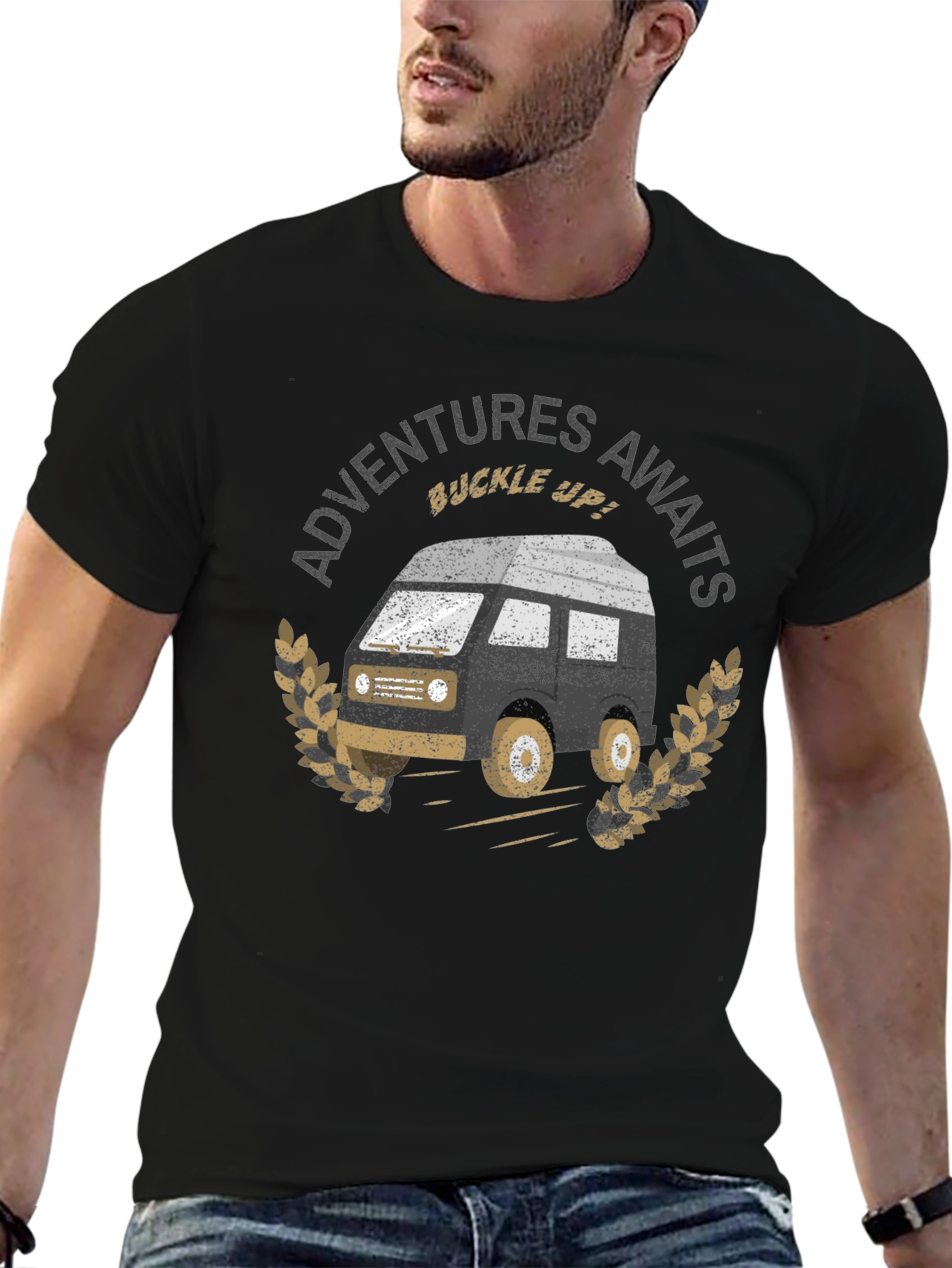 Adventures Await Graphic Tee - Black Cotton T-Shirt
