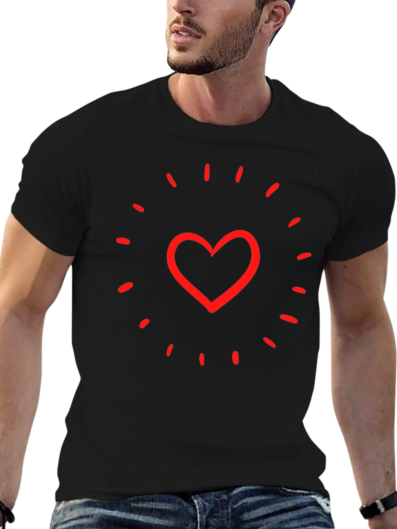Heart Burst Graphic Tee - Black Cotton T-Shirt