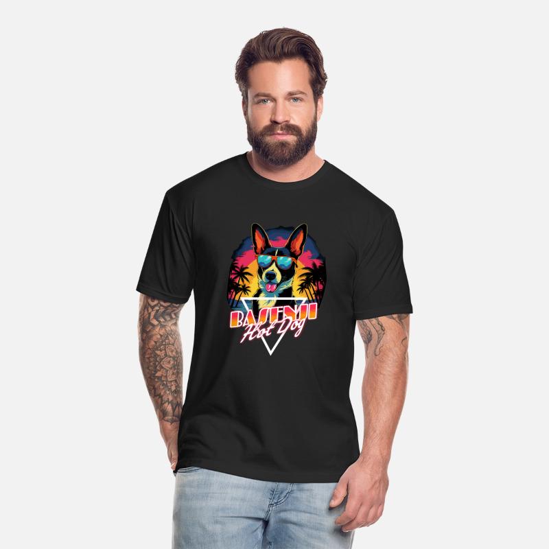 Retro Wave Basenji Hot Dog Shirt