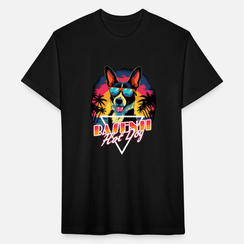 Retro Wave Basenji Hot Dog Shirt