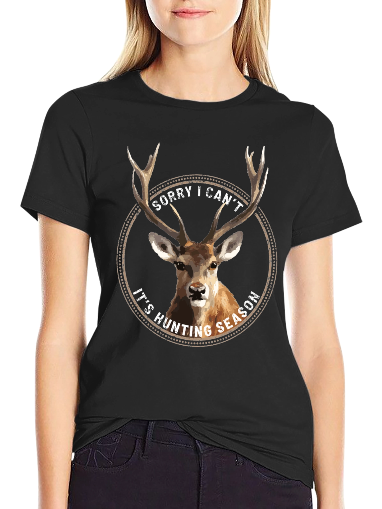 Hunting Season Deer Graphic Tee - Black Casual T-Shirt