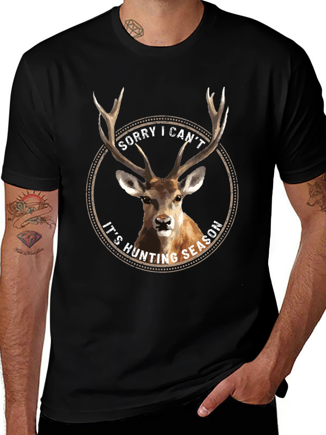 Hunting Season Deer Graphic Tee - Black Casual T-Shirt