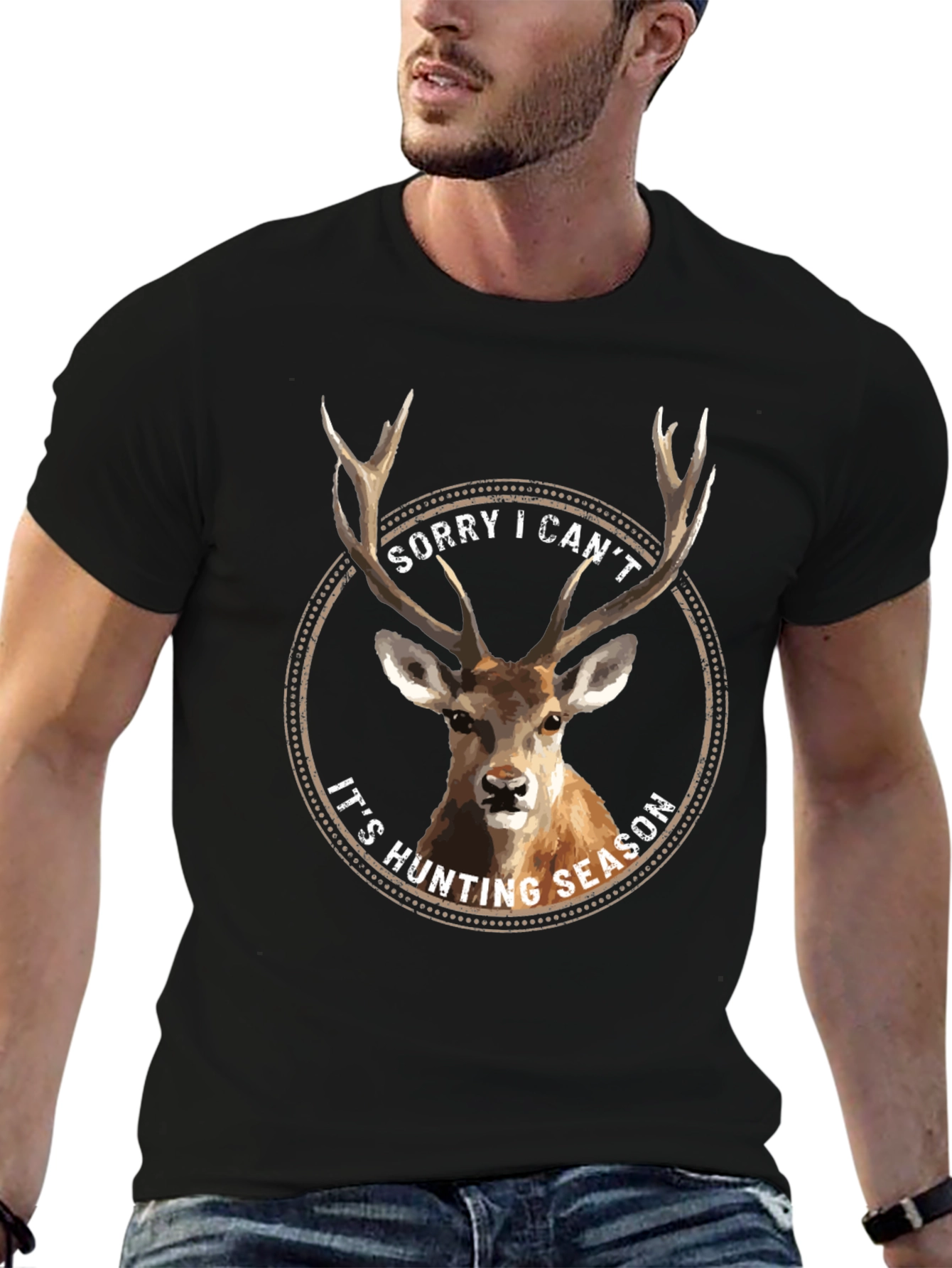 Hunting Season Deer Graphic Tee - Black Casual T-Shirt