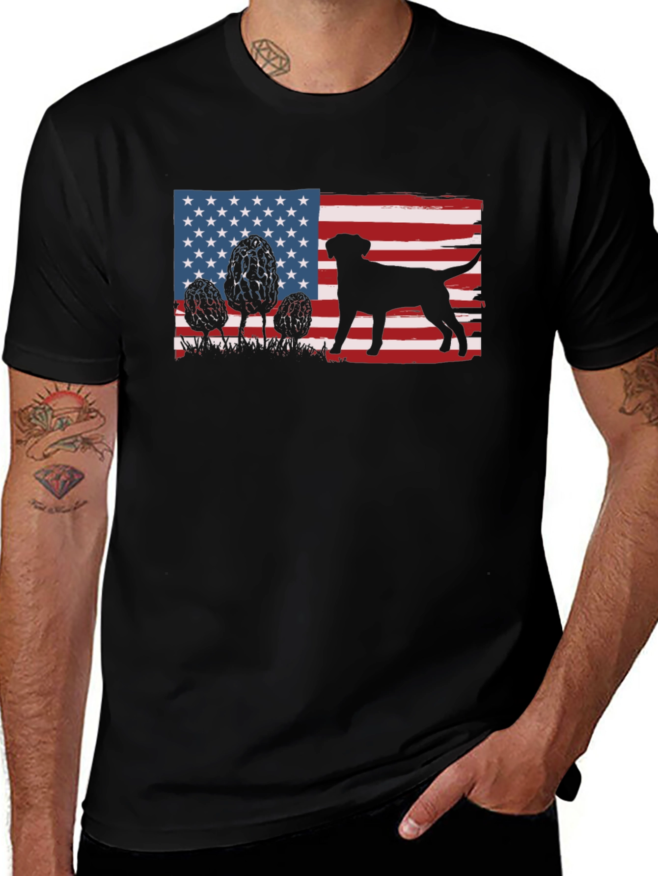 American Flag Dog Silhouette T-Shirt